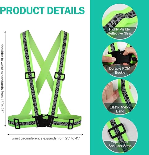 Miniatura 4 de Flevnev Chaleco reflectante para correr, paquete de 2 unidades, correas reflectantes para correr por la noche, ciclismo, motocicleta, pasear al