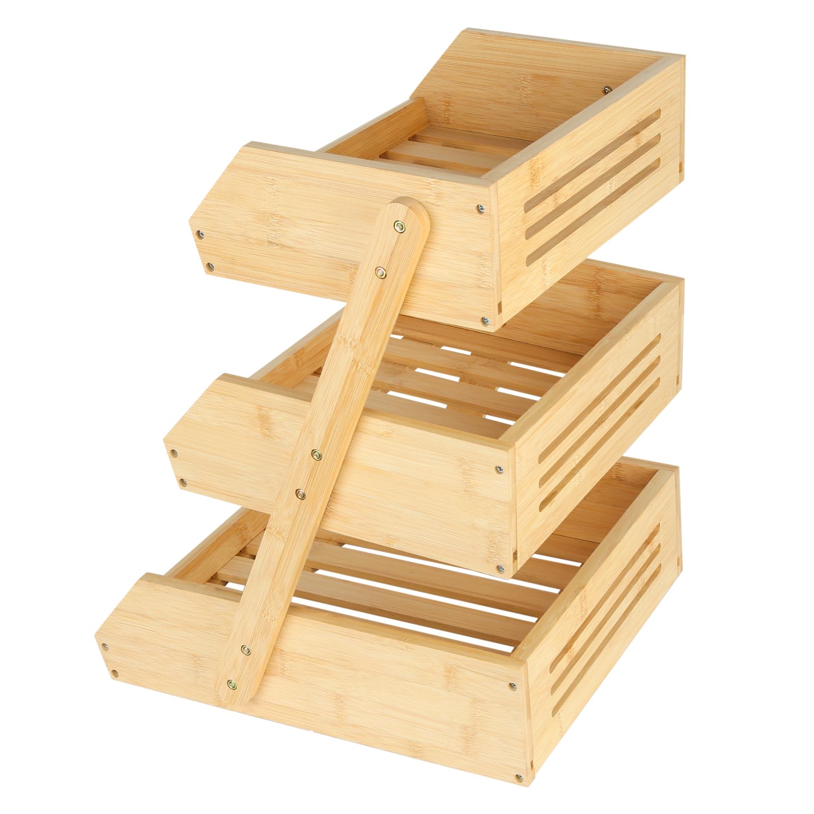 HUOLE Supporto per Cesto di Frutta in Bambù, a 3 Ripiani, Supporto per Cestino di Frutta, Organizzazione del Pane in Cucina, per Piano di Lavoro di Cucina per Frutta 30*33*41cm