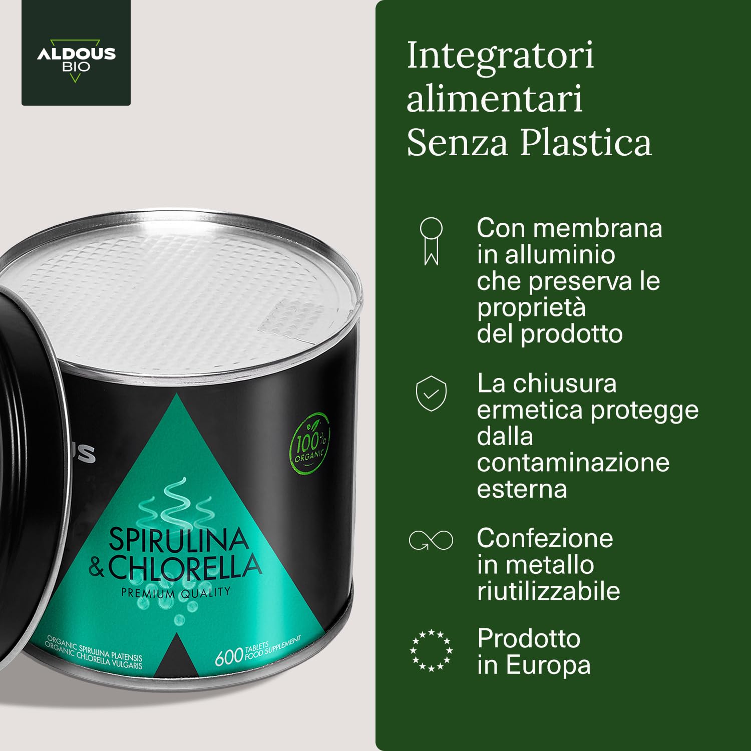 600 Compresse Spirulina e Clorella BIO per +3 Mesi | Alga Spirulina e Alga Clorella Ricchi di Clorofilla | Clorella e Spirulina Bio - Vegano - Saziante - Detox - Proteine Vegetali Senza Additivi