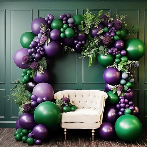 Miniatura 7 de Globos de color verde oscuro, globos verdes de doble relleno, diferentes tamaños, guirnalda de globos de látex verde esmeralda, kit de arco de