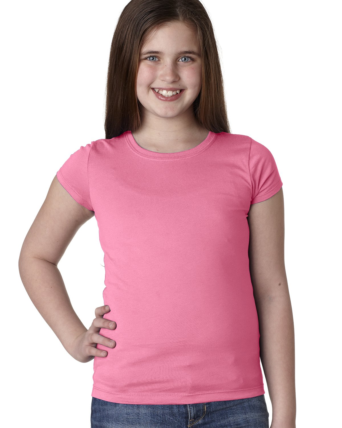 Next Level Big Girls Princess Rib Knit Softness T-Shirt, Hot Pink, Medium
