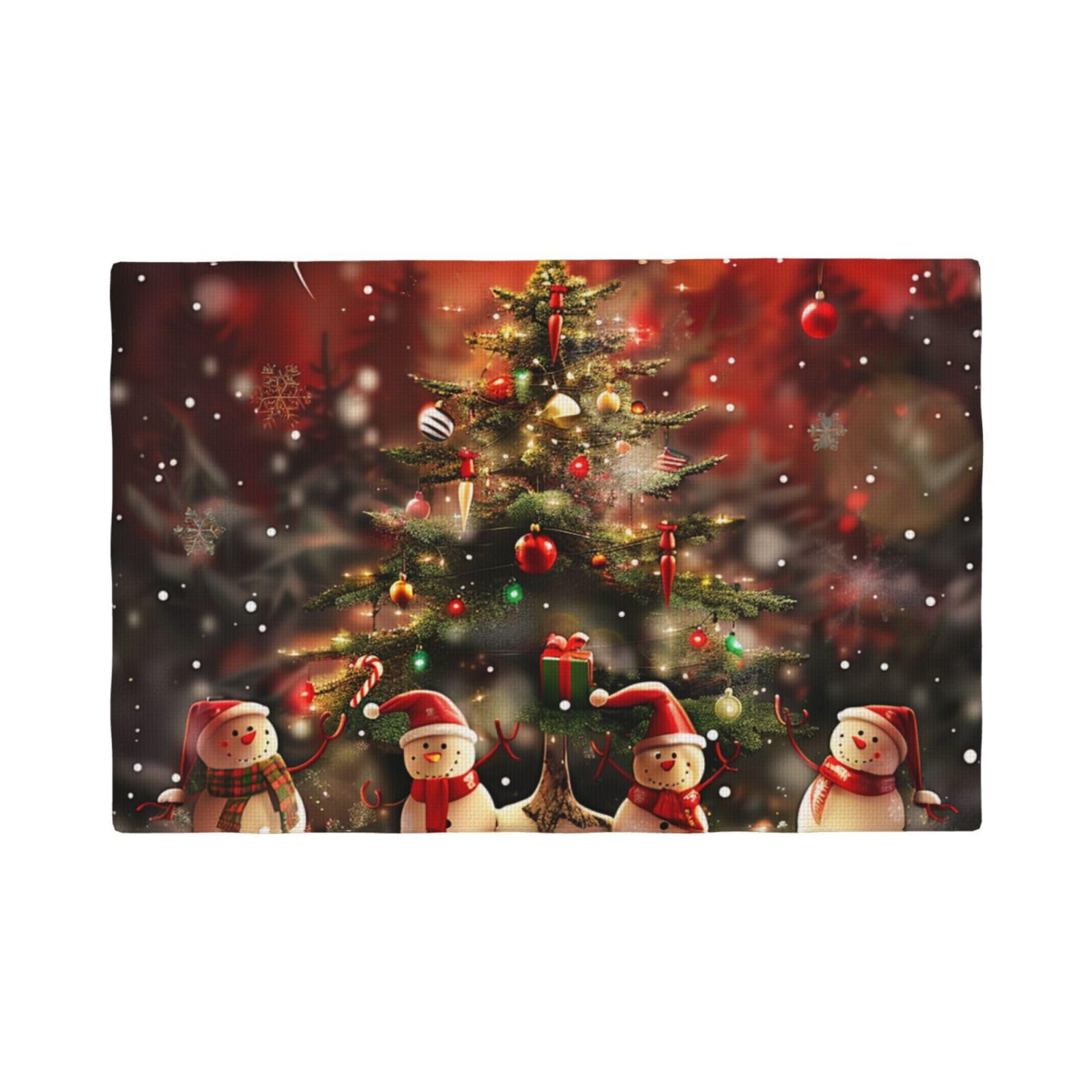 Merry Christmas Print Placemats Set, Heat Resistant Washable Placemat 12x18in Table Mats for Party Kitchen Dining Table Decoration Indoor Outdoor, Six Piece