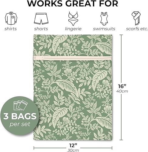 Miniatura 2 de 3 bolsas de lavandería duraderas de malla fina para prendas delicadas de 12 x 16 pulgadas (3 medianas) (verde botánico)