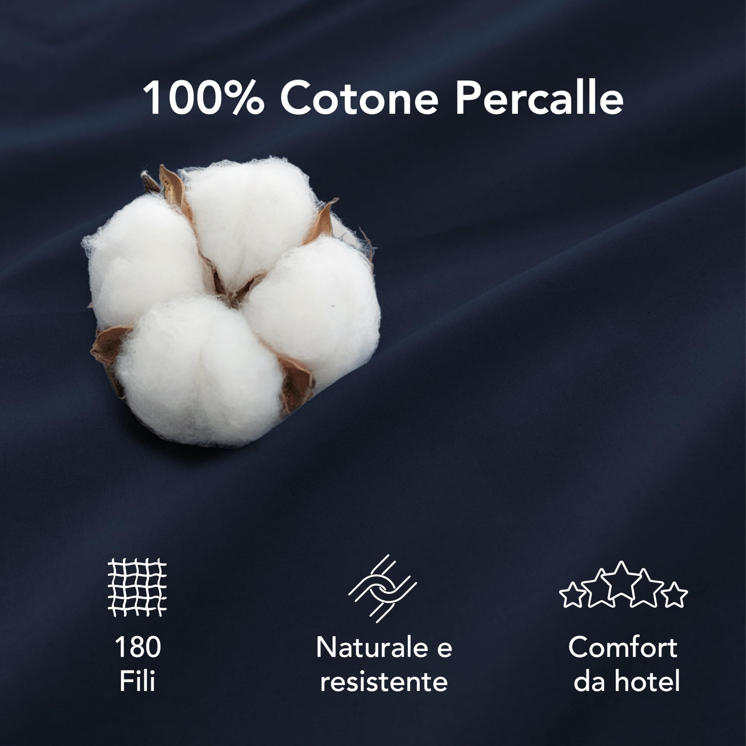 Dreamzie Copripiumino Matrimoniale 220x240 in Cotone Percalle – Blu Scuro – Copripiumino 220x240 + 2 Federe 80x80 cm – Certificato Oeko-Tex – 3 Pezzi