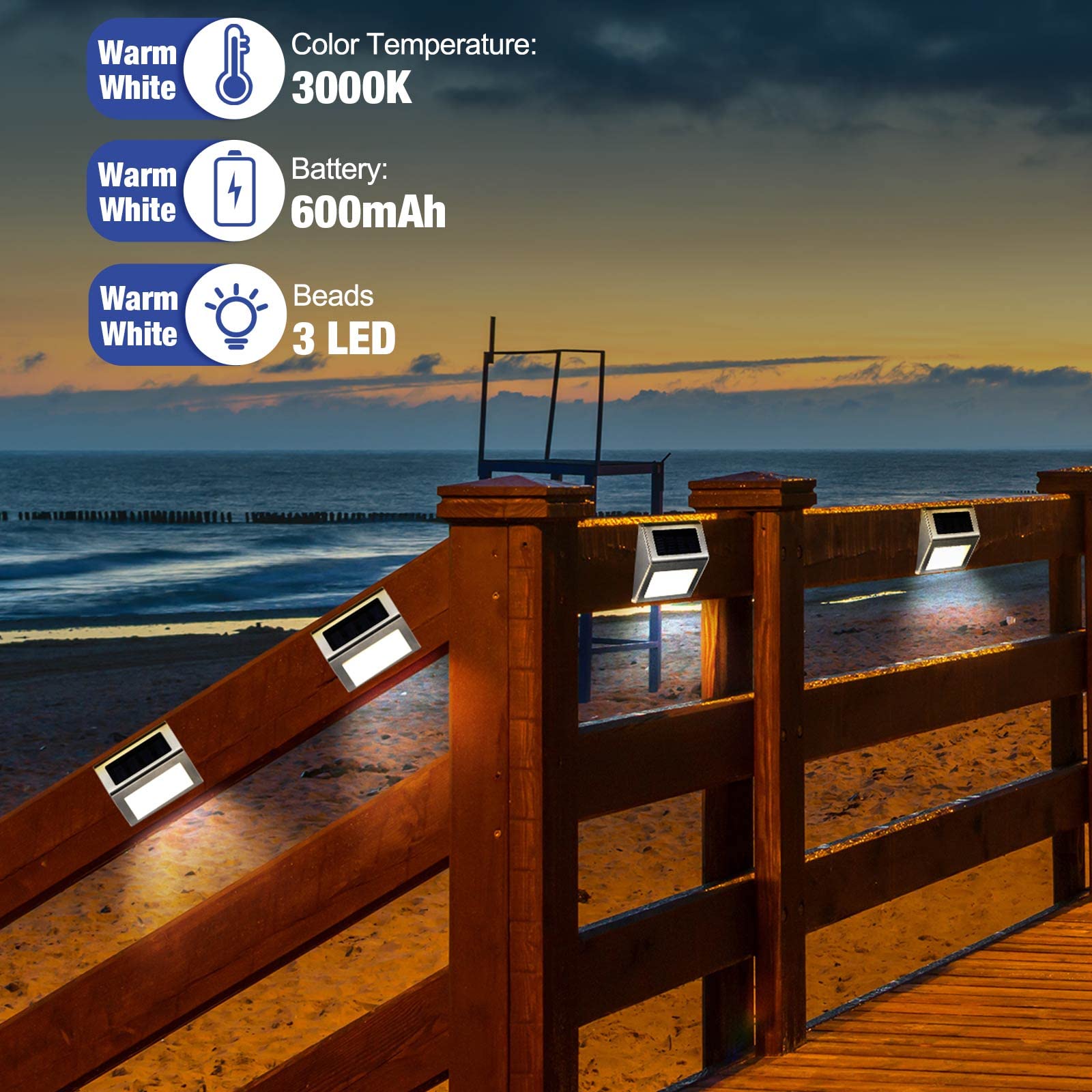 48 Pack Solar Step Lights Outdoor Stainless Steel Solar Deck Light Waterproof LED Solar Fence Lights Stair Lights for Garden Yard Patio Fence Pathway Backyard (Cool White)