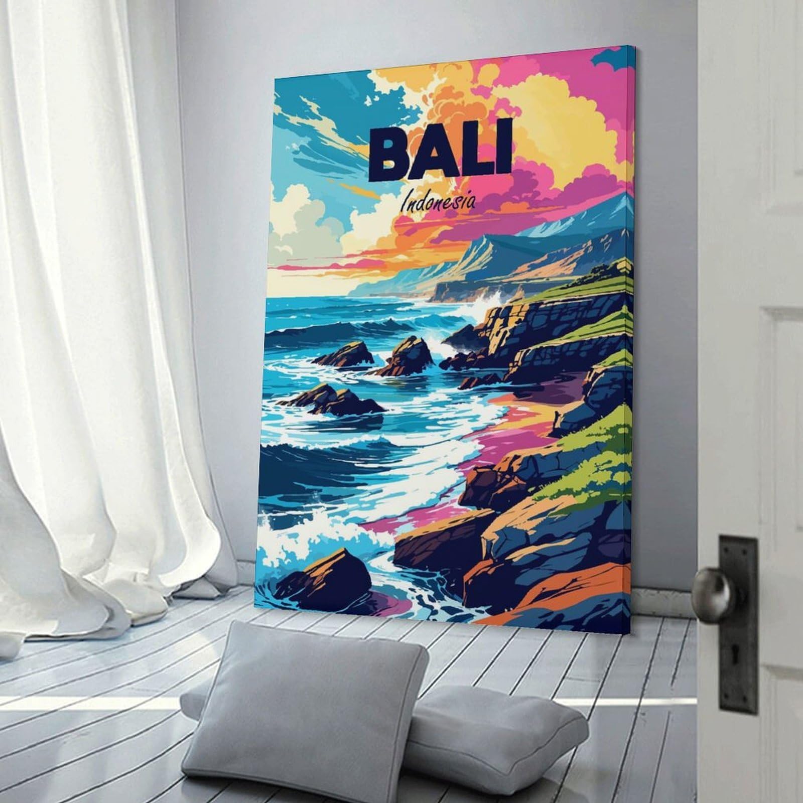 Junmoney Bali, Indonesia Travel (5) Hanging Wall Art 24x36inch(60x90cm), for New Homes, Bedrooms Or Workspaces, Thoughtful Wall Decor for Art Lovers