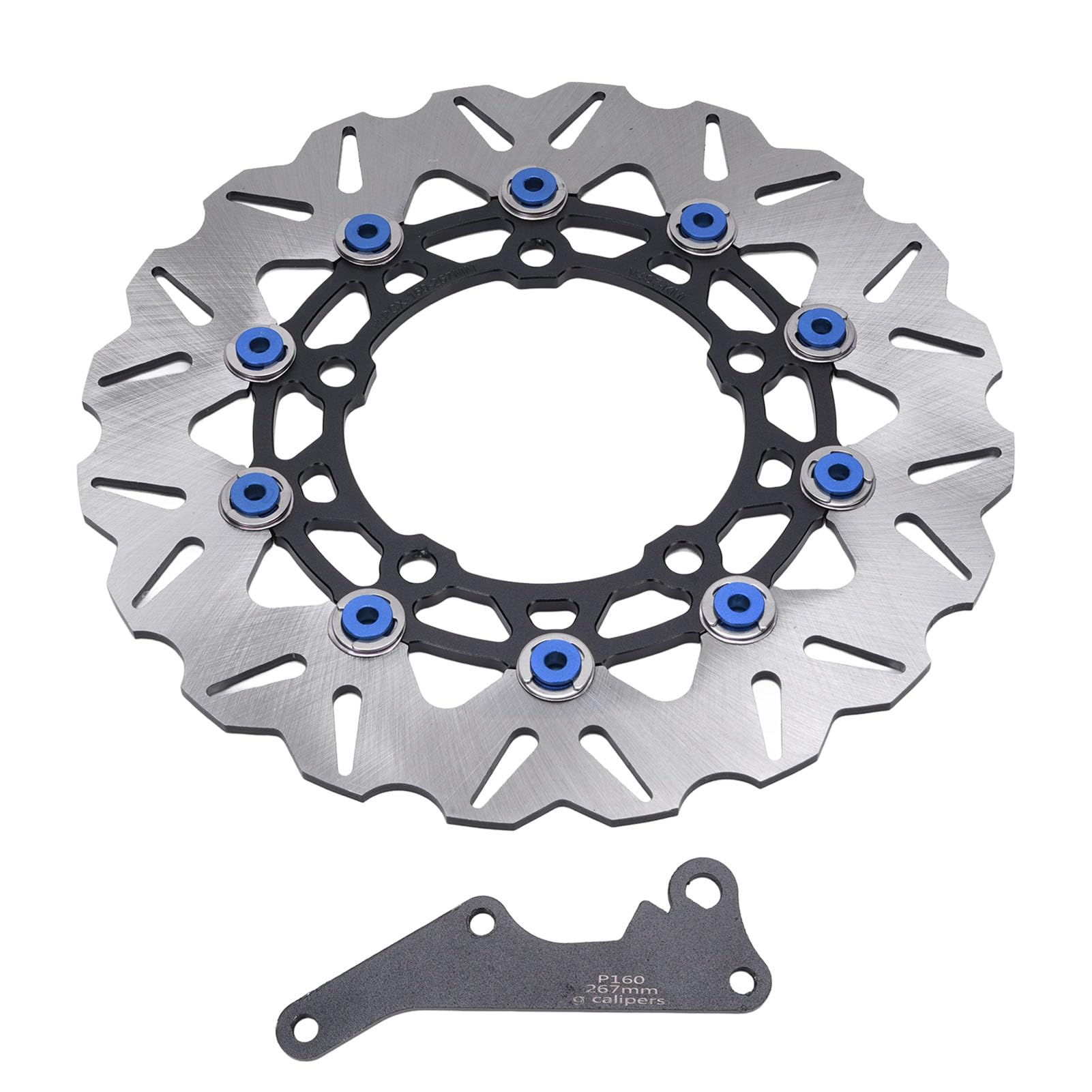 Rotore Disco Freno Ruota Anteriore Moto, Rotore Freno Anteriore Flottante in Acciaio Inossidabile da 267 Mm con in Alluminio CNC, Dissipazione del Calore Ondulato, Design Scanalato per Dal