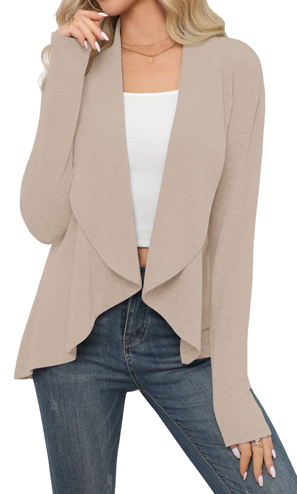Cardigans for Women Casual Long Sleeve Open Front Soft Draped Lapel Cardigans-image-39