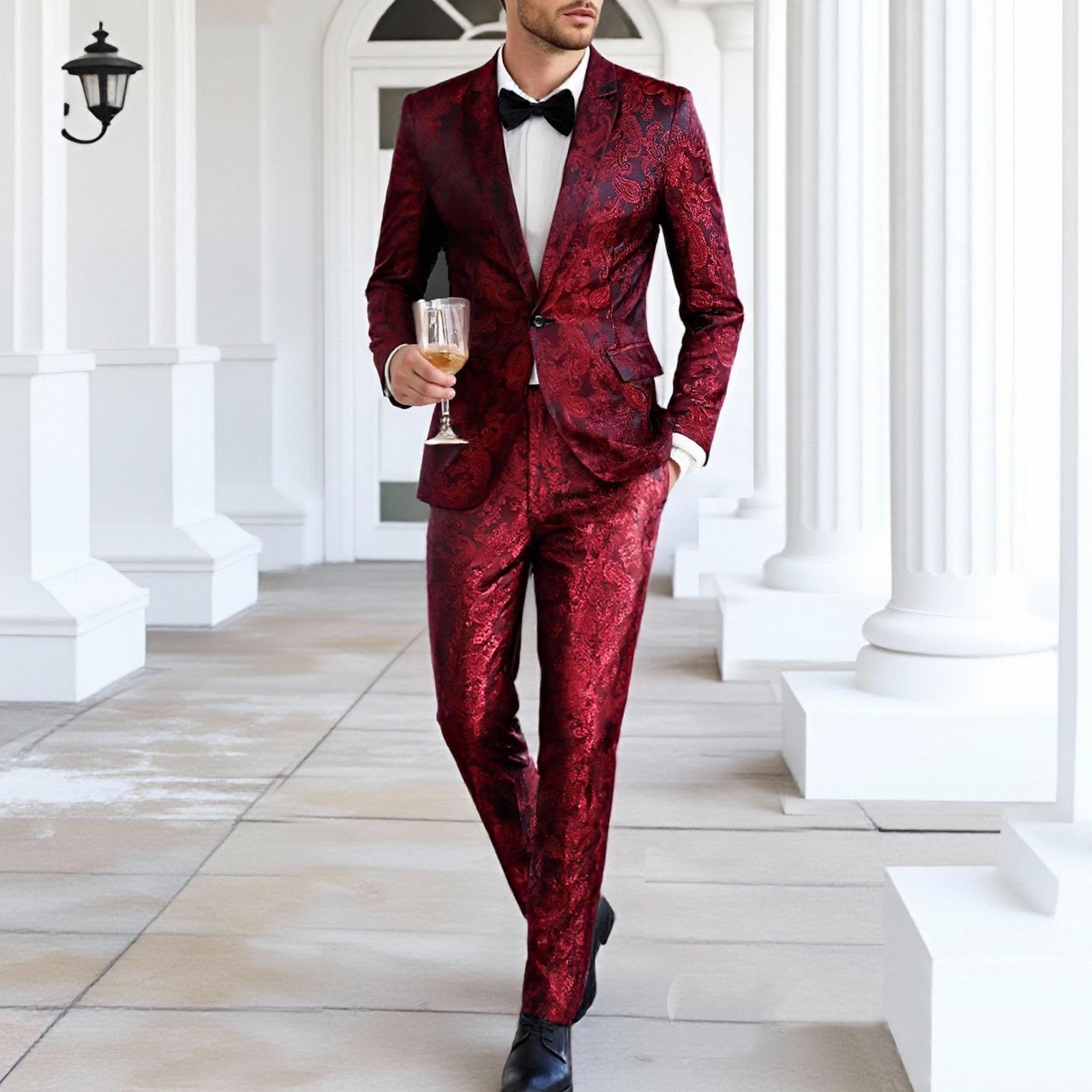 Abito da Smoking da Uomo con Stampa Paisley, vestibilità Slim, Blazer, Giacca, Pantaloni Eleganti, Ideale per Matrimoni e Cerimonie.