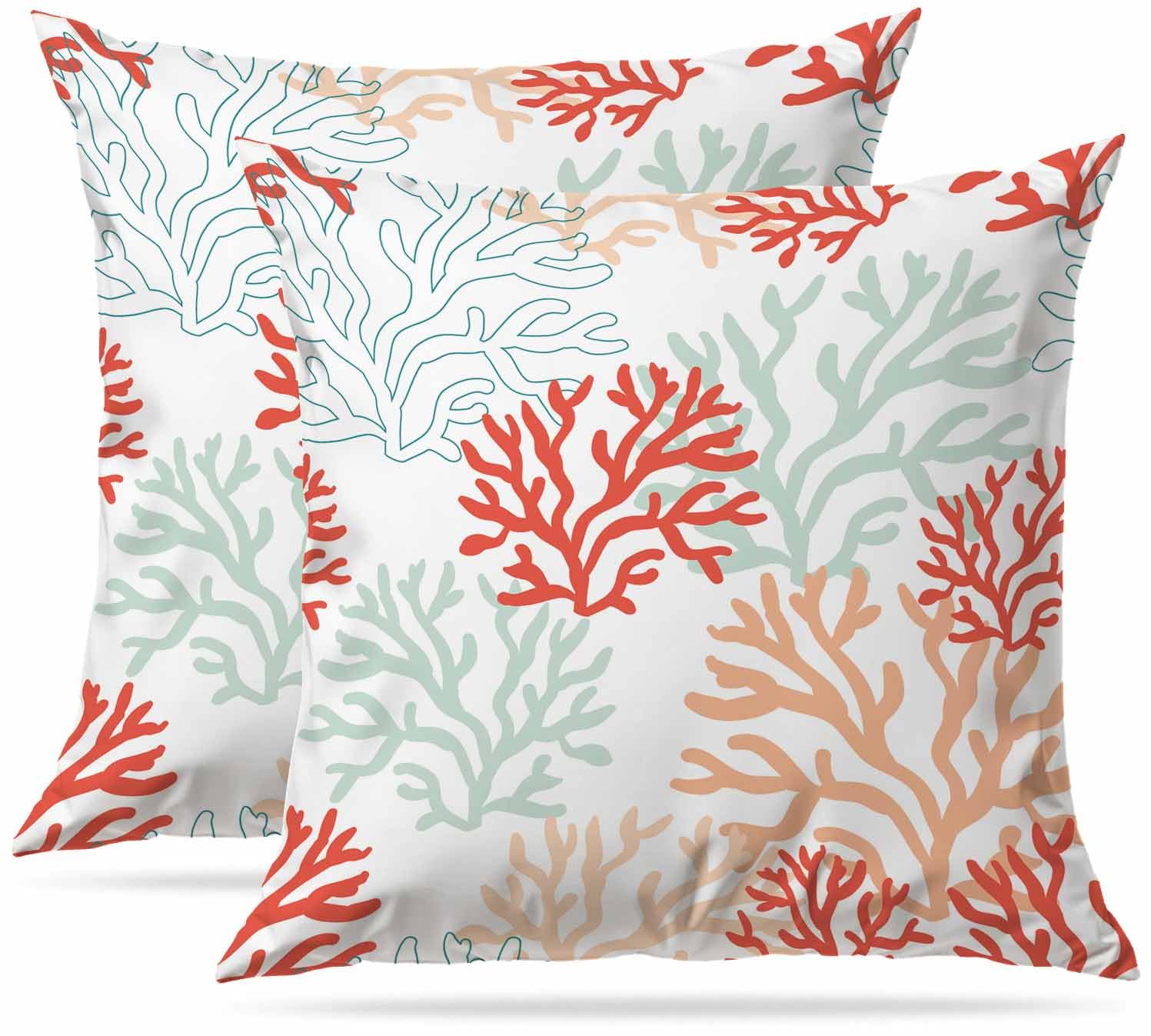Zovinex Red Pink Corals Set Of 2 Pack Cushion Covers Soft Short Plush Throw Pillow Cover Home Pillow Case Pillowcases For Tent Park Bed Sofa Chair Bedroom Decorative Balcony 50X50cm 20X20inch