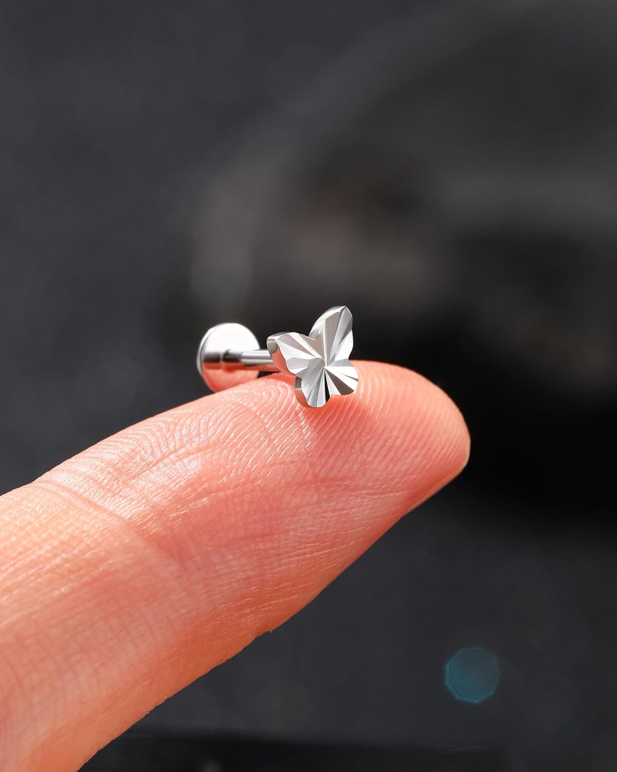 Jewseen Convex Concave Design Flat Back Stud Earring 925 Sterling Silver 16g 8mm Fine Piercing Jewelry for Cartilage Tragus Lobe - Image 3