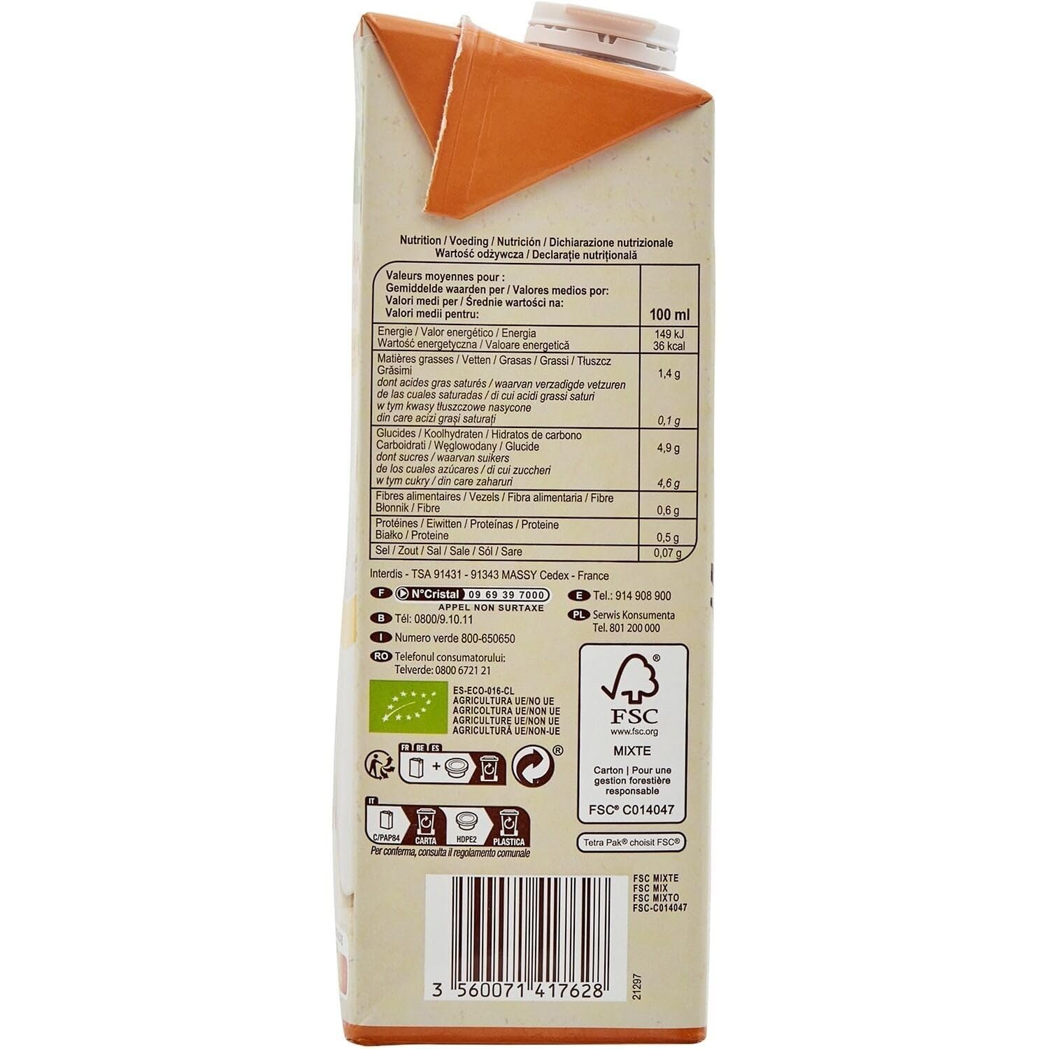 Savourez une boisson végétale onctueuse au bon goût d'amande vanille avec CARREFOUR BIO, format 1L pratique et certifié vegan - Lot de 4