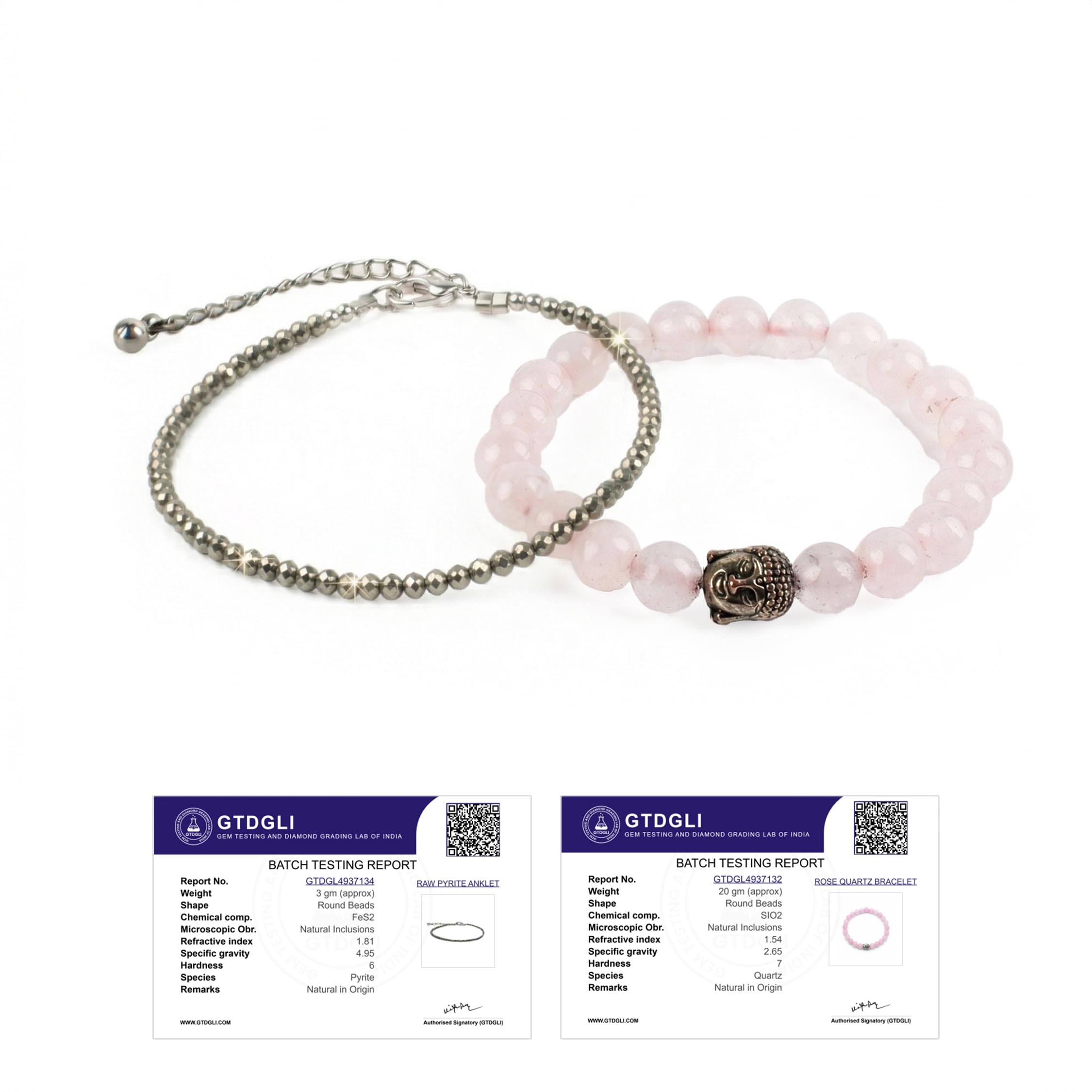 Pyrite Anklet with Rose Quartz Bracelet with Buddha Charm | Wealth, Abundance & Emotional Balance | Natural Healing Crystal Jewellery for Women | Gift for Woman-image-48