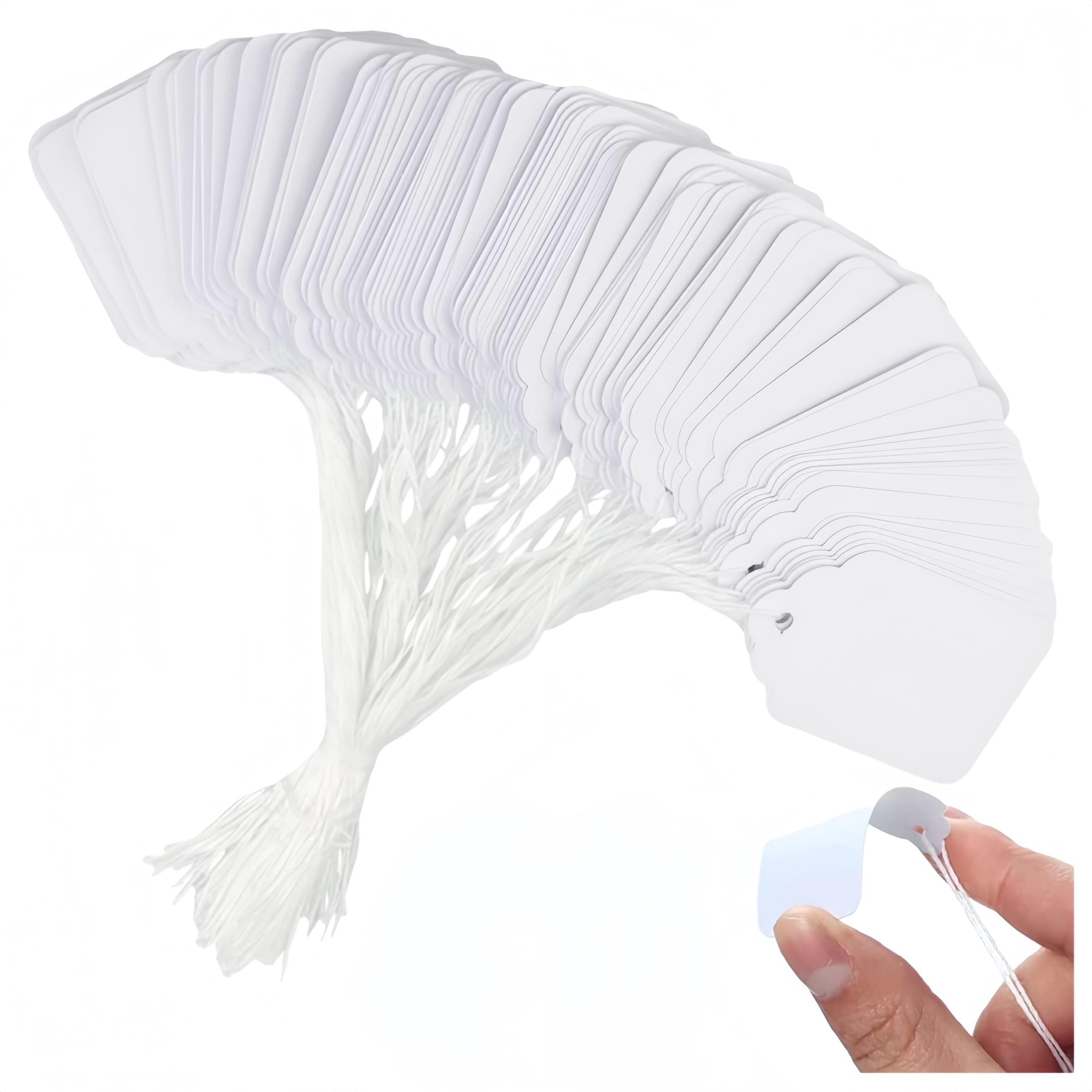 Tags with String, 500 Pieces Price with String Attached,35x45mm, Kraft Paper Hanging String Display Tags for Pricing Gift Jewelry Clothing Yard Sale Products Shoes Teabags DIY Crafts(White)