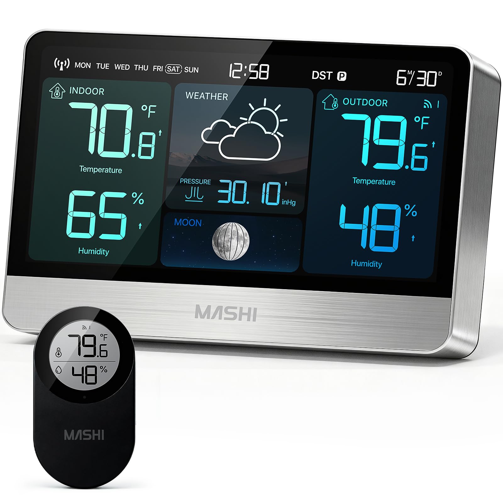 MASHI Weather Station with 8.8" Color Display, Wireless Indoor Outdoor Thermometer Hygrometer, Atomic Clock, Accurate Weather Forecast, 5-Level Brightness,Easy for Seniors, Bedroom, Garden, Kitchen-image-21