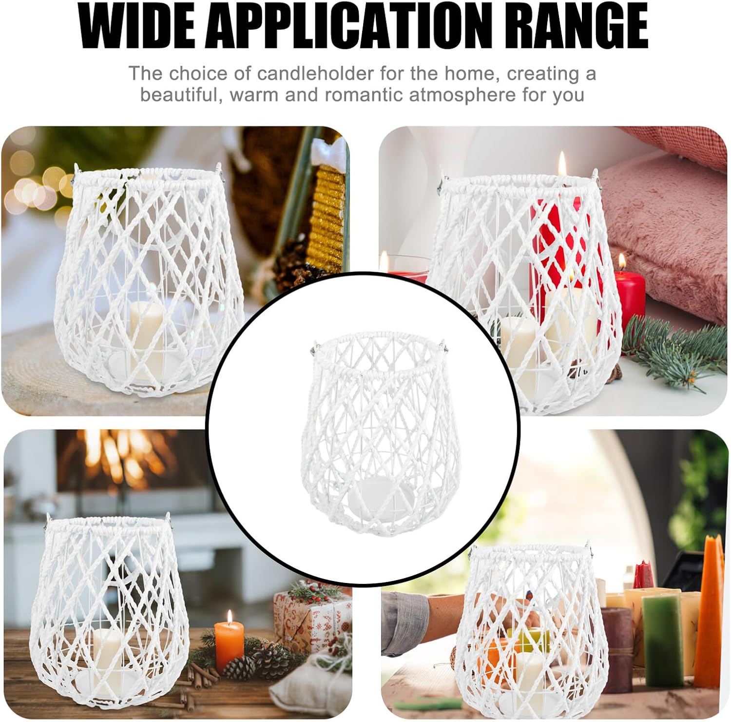 Woven Tea Light Candle Holder Hanging Decorative Candle Lantern Handcrafted Rattan Candlestick Holder for Home Restaurant Garden Ambience