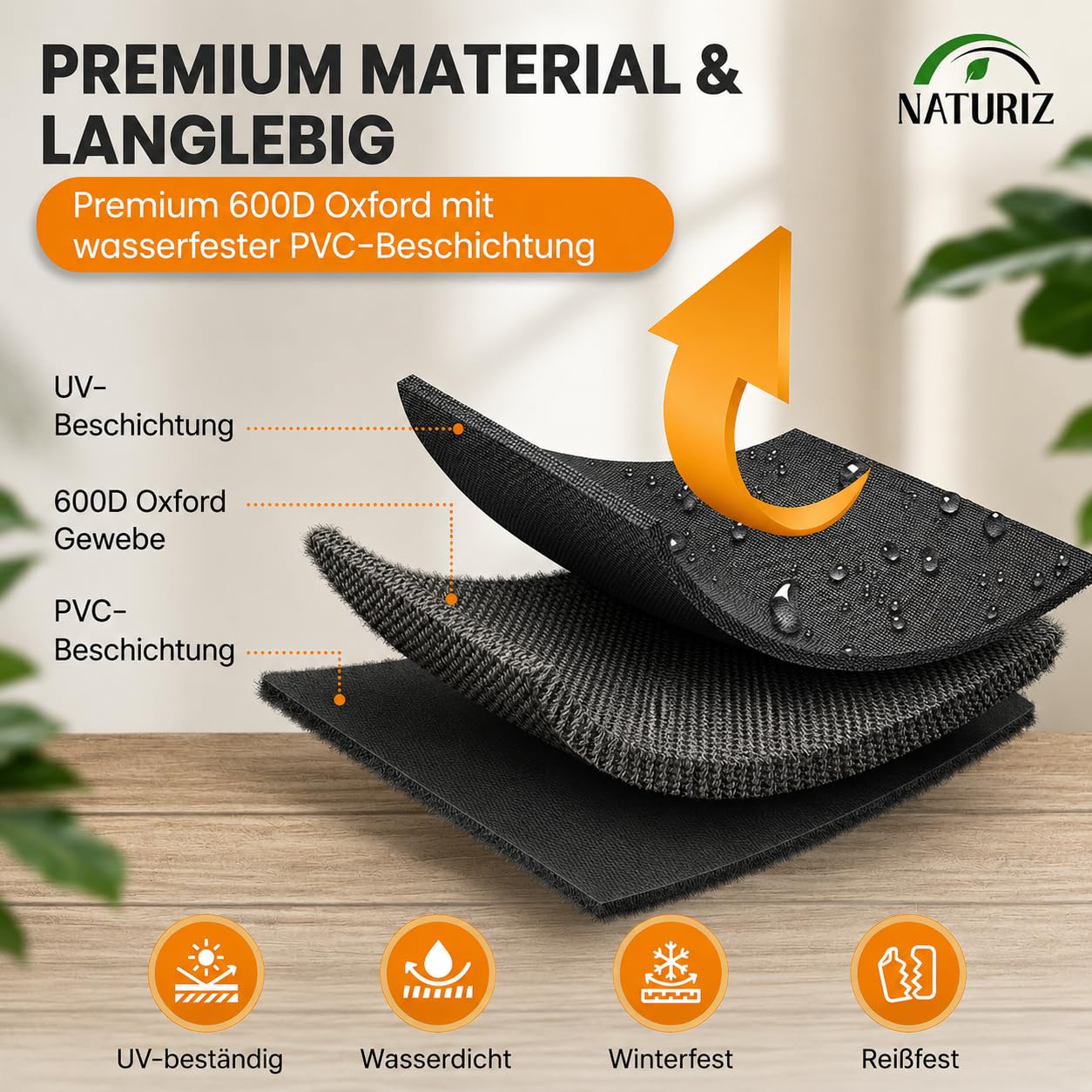 NATURIZ® Funda para sillón de playa de alta calidad, resistente al invierno, resistente a la intemperie, impermeable, resistente a los desgarros y a los rayos UV, con ventana de ventilación, Oxford