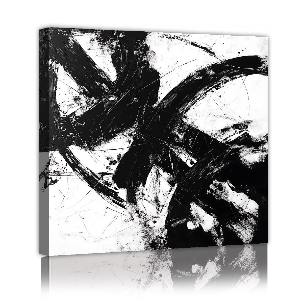 Affiches contemporaines Peinture à l’encre Toile Peinture Peinture murale Imprimé en noir et blanc Fresque encadrée Œuvres d’art pour chambre Chambre Chambre d’amis Décoration intérieure 40x40cm