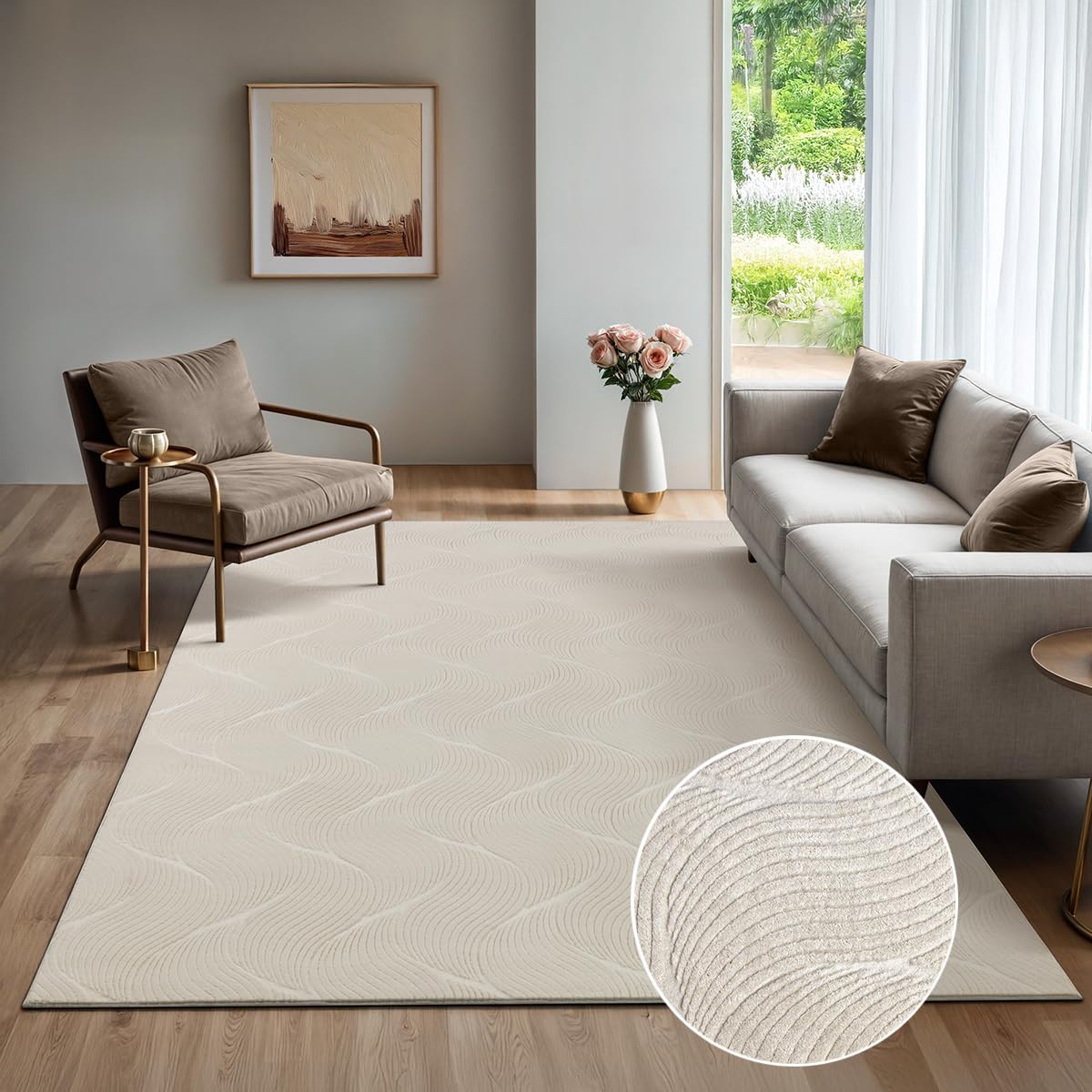 the carpet Rio - modern and soft carpet with non-slip backing and 3D look, fluffy surface, easy-care and robust, cream, 140 x 200 cm — image 1