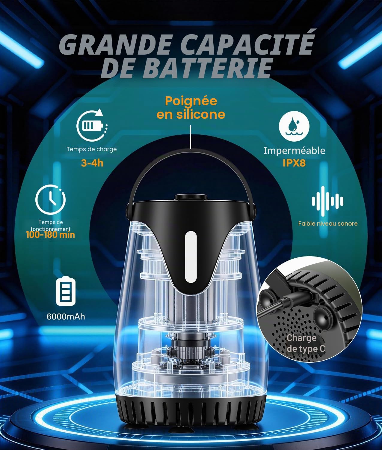 WADEO Douche de Camping Portable – Réservoir d’Eau 20 L, Pompe Rechargeable 5 Vitesses, Écran LED, IPX8 – Kit Extérieur pour Camping, Randonnée, Voyage, Lavage Auto, Bain Animal, Plage