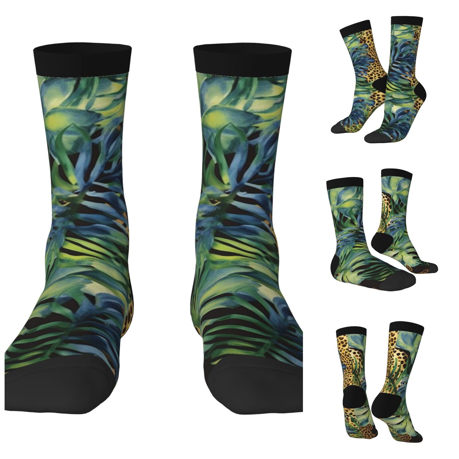 LZQPOEAS Print animal leopard print jungle Athletic Socks Unisex Cushioned Crew Socks Hiking Running Calf Sock Soft Above Ankle Sock