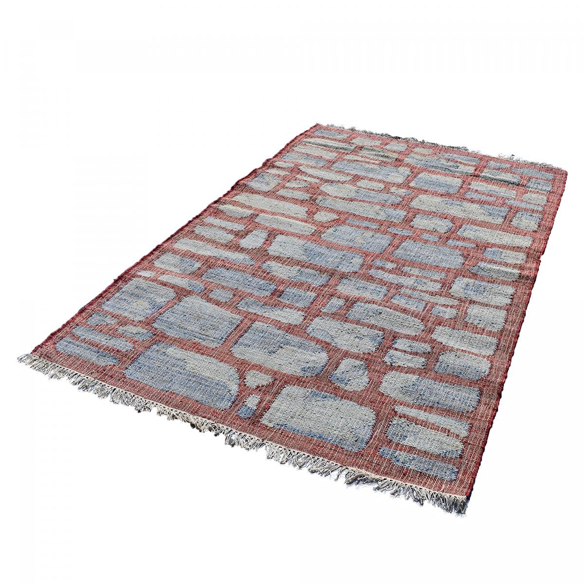 Tapis Kilim 200x290 cm Rectangulaire KL JUTAP Gris Salon Tissé à la Main Jute