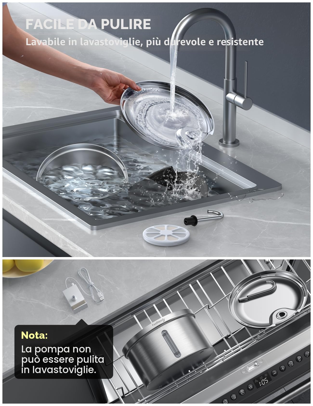 Fontanella Per Gatti In Acciaio Inox FEELNEEDY - Fontana 3,5L, Ultra Silenziosa, Filtrazione a 3 Stadi, Include 6 Set Filtri + Alimentatore USB