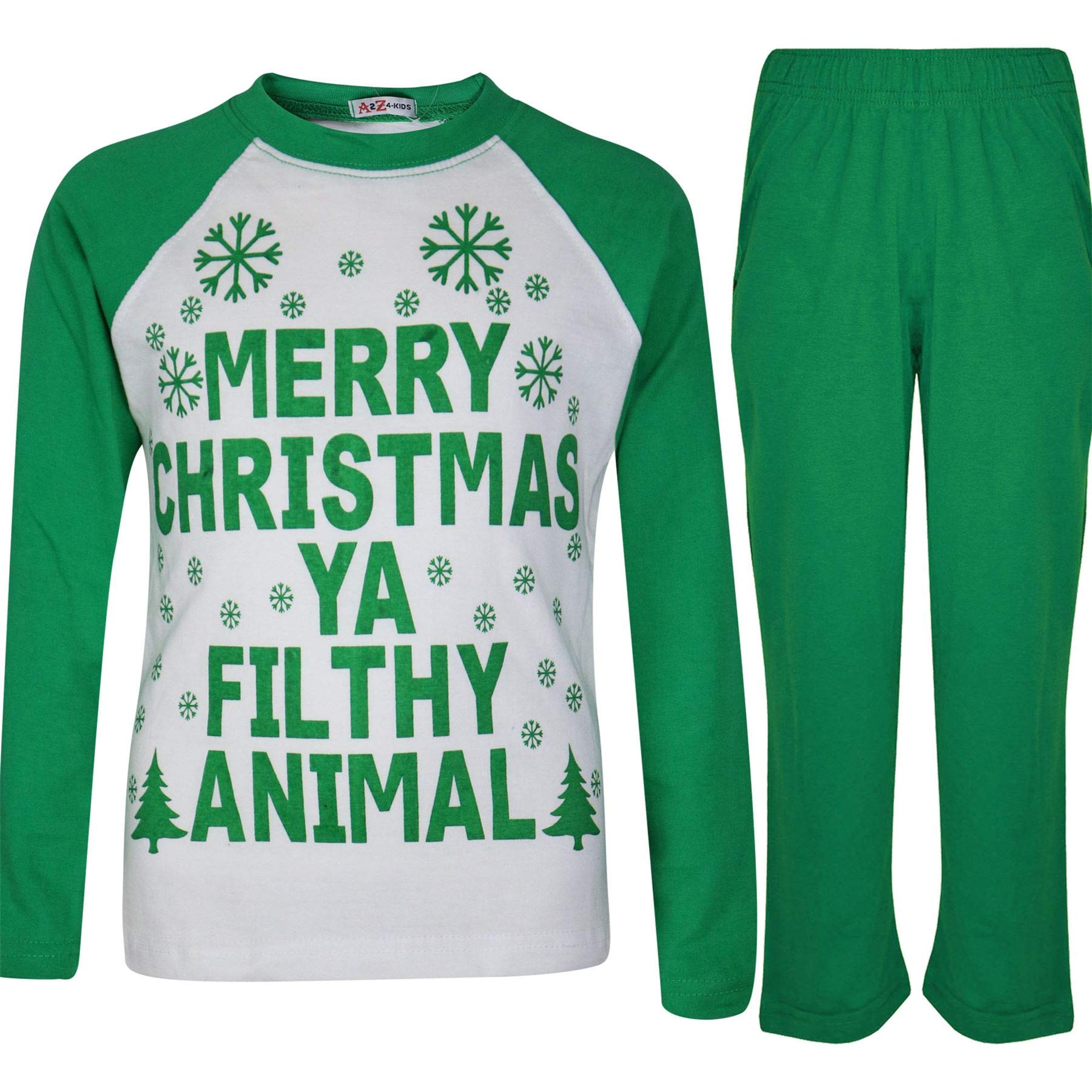 A2z 4 Kids Unisex Kids Green Girls Boys Pj's Ya Filthy Printed Christmas Pyjamas - Pjs Ya Filthy 11-12.1