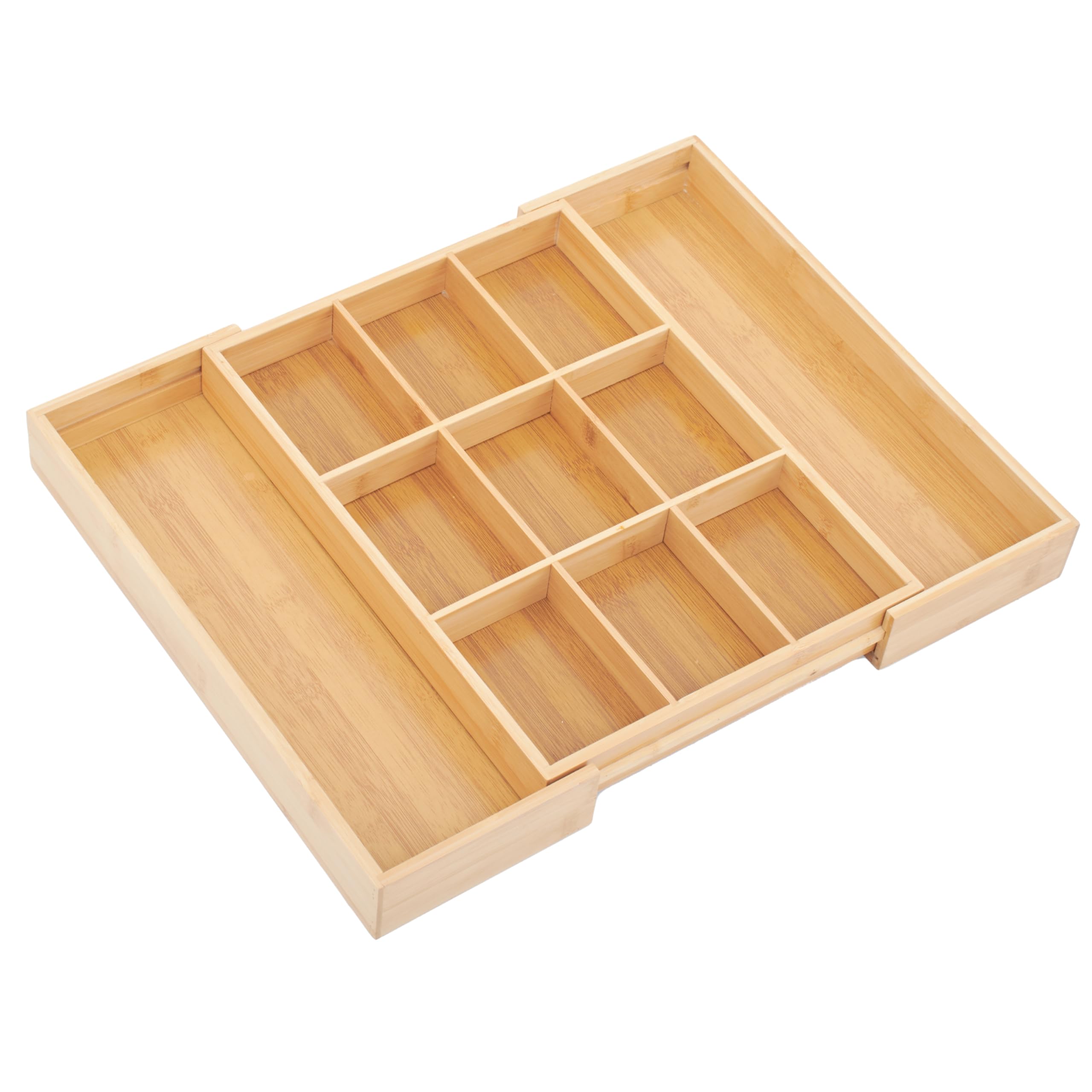 Noa StoreBamboo Silverware Drawer Organizer - Ideal Holder for Flatware, Cutlery, Kitchen Utensils, or Accessories - Expands from 11"x15" to 19"x15" with Fixed Grids for Small Items - Natural Wood