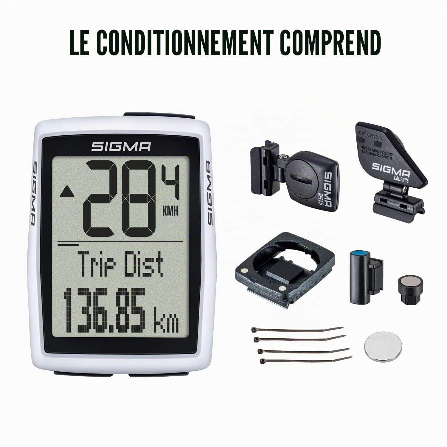 SIGMA BC 12.0 WL CAD|Compteur de vélo sans Fil capteur de Cadence Inclus | avec capteur de cadence | compteur de vélo résistant aux intempéries | grand écran rétroéclairé