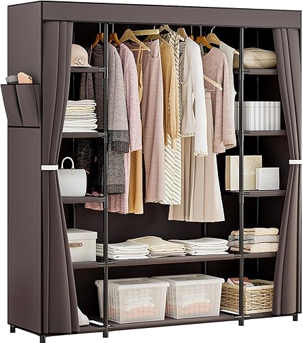 INGIORDAR Armario portátil de 59 pulgadas, organizador independiente de almacenamiento con ropa colgante, 12 estantes de almacenamiento para