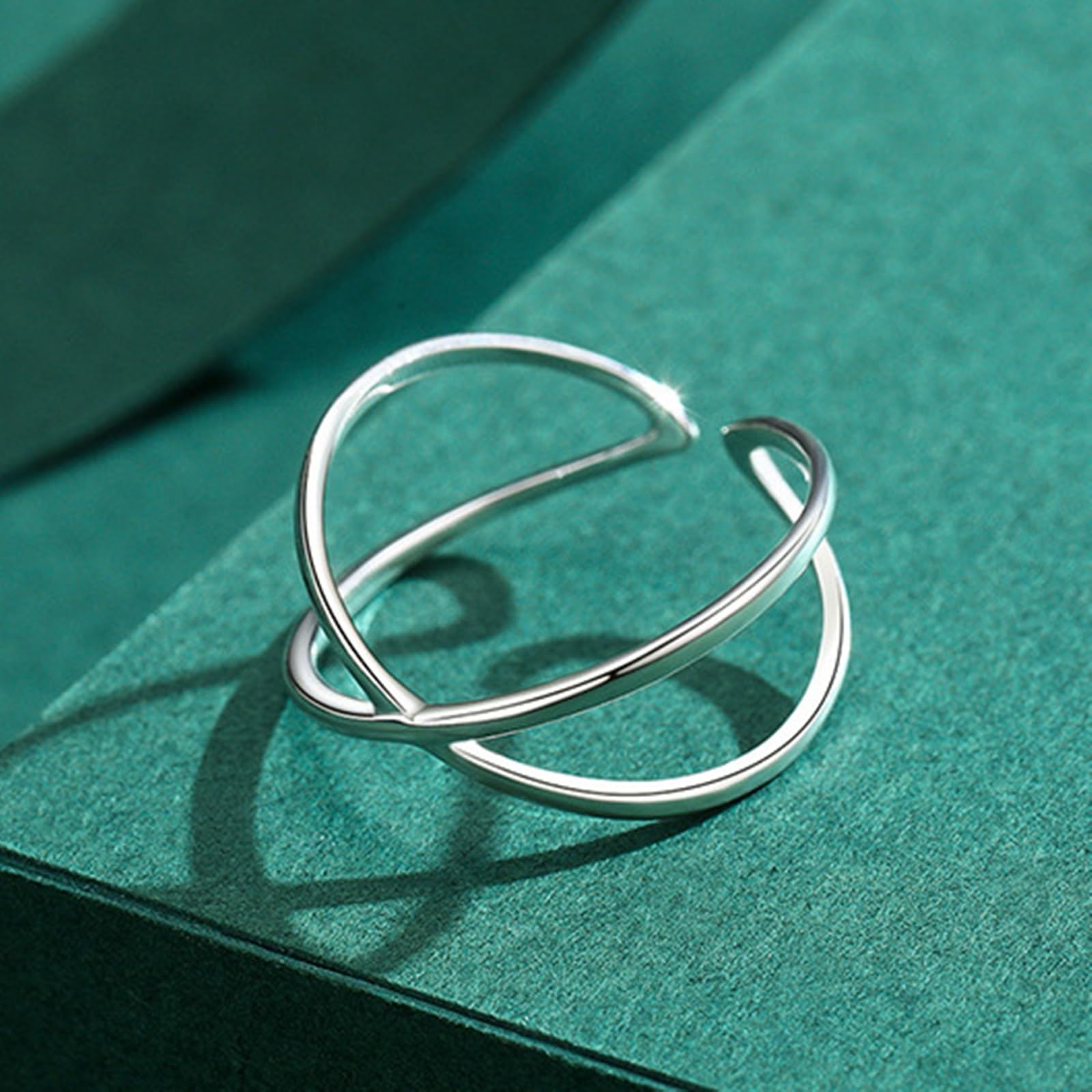 Anillos de compromiso de oro blanco para mujer, auténticos, anillos de boda cruzados, sin piedras, 9 K/14 K, oro real, anillos de boda abiertos para mujeres