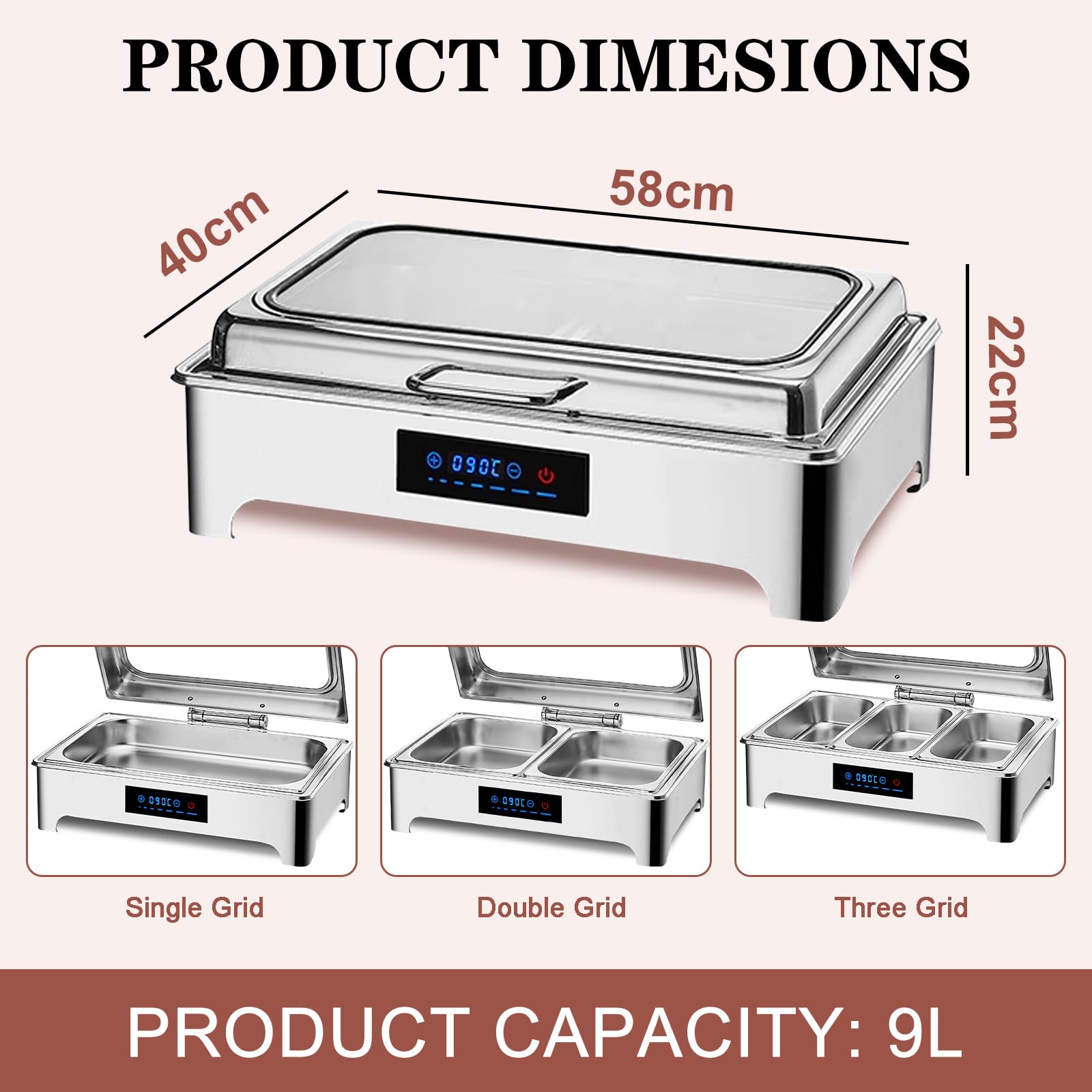 9L Elektrischer Buffetwärmer - Heizplatte Für Speisen Mit Glasabdeckung