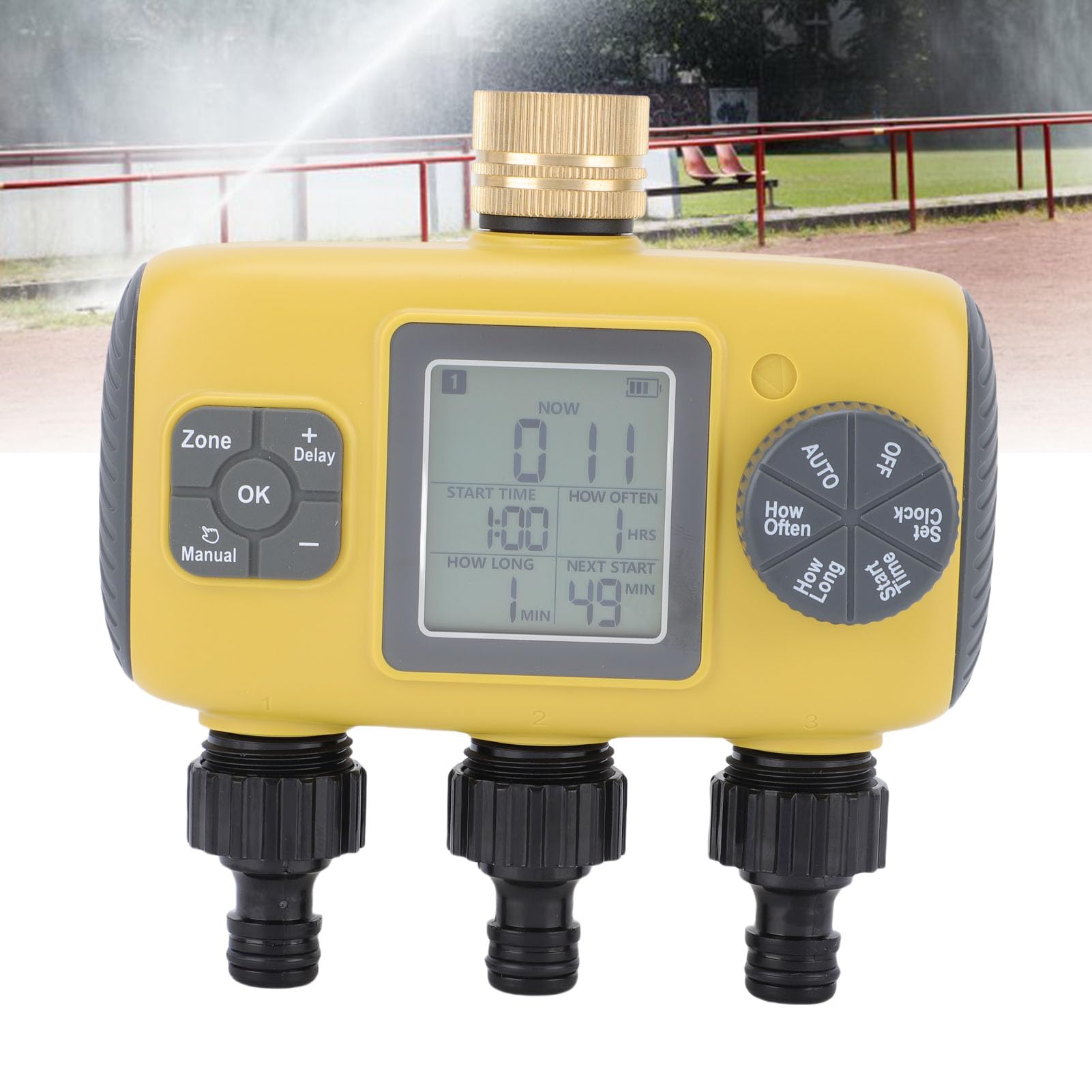 ASHATA Temporizador de Agua Automático para Césped de Jardín - Control de 3 Zonas, Función de Retardo de Lluvia, Diseño de Longevidad - Adecuado para Grifo de Jardín - Material ABS