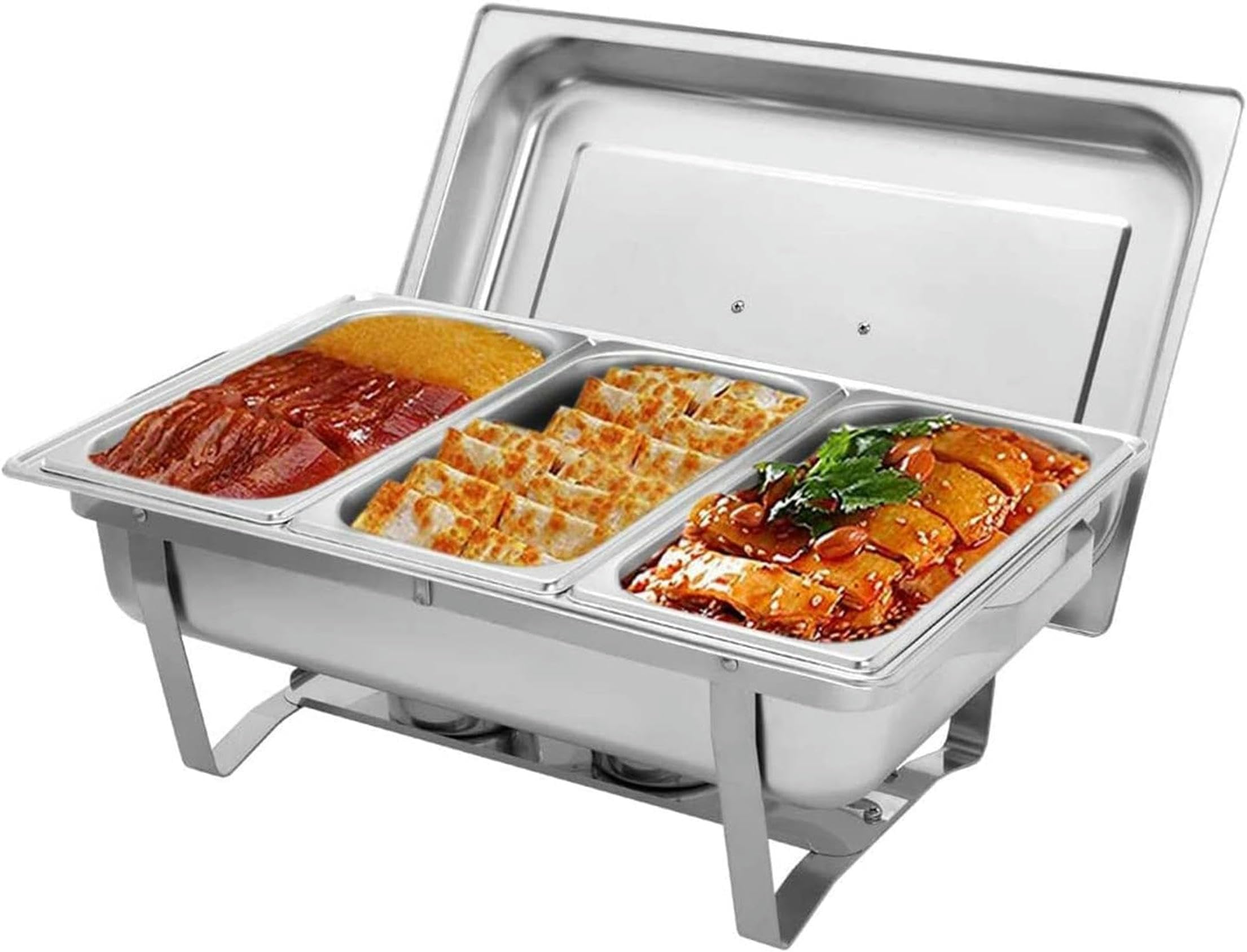 Chafing Dish in acciaio inox da 9 litri, set di contenitori scaldavivande per buffet con 3 contenitori per alimenti da 1/3 di dimensione e porta combustibile, per matrimoni, feste, banchetti, eventi d