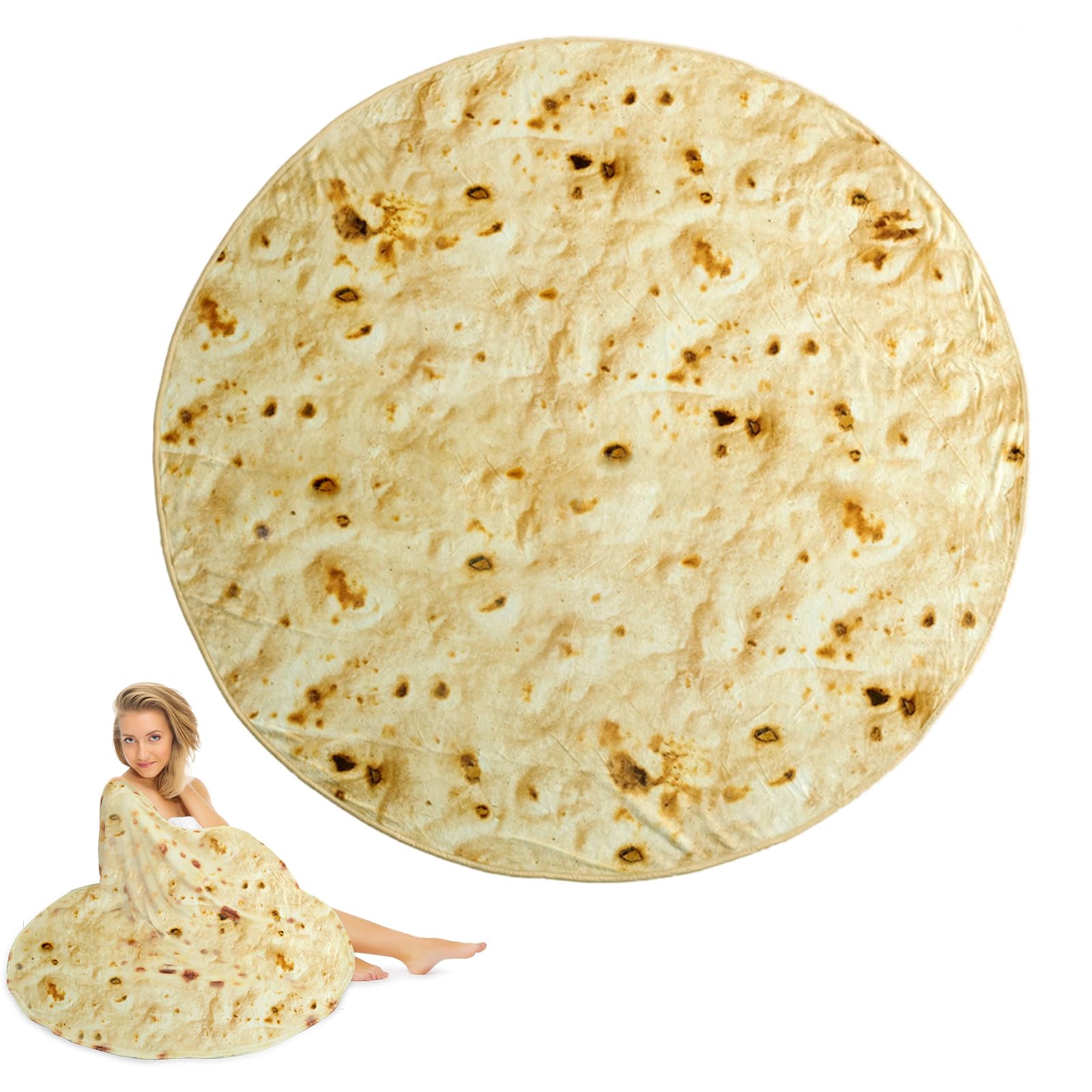 Manta Burrito Redondo, Solo Lado Manta Suave y Cómoda, Creativa para Tortilla, Sofá Franela, Burrito Blanket para Interior, Exterior y Más (180CM, A)