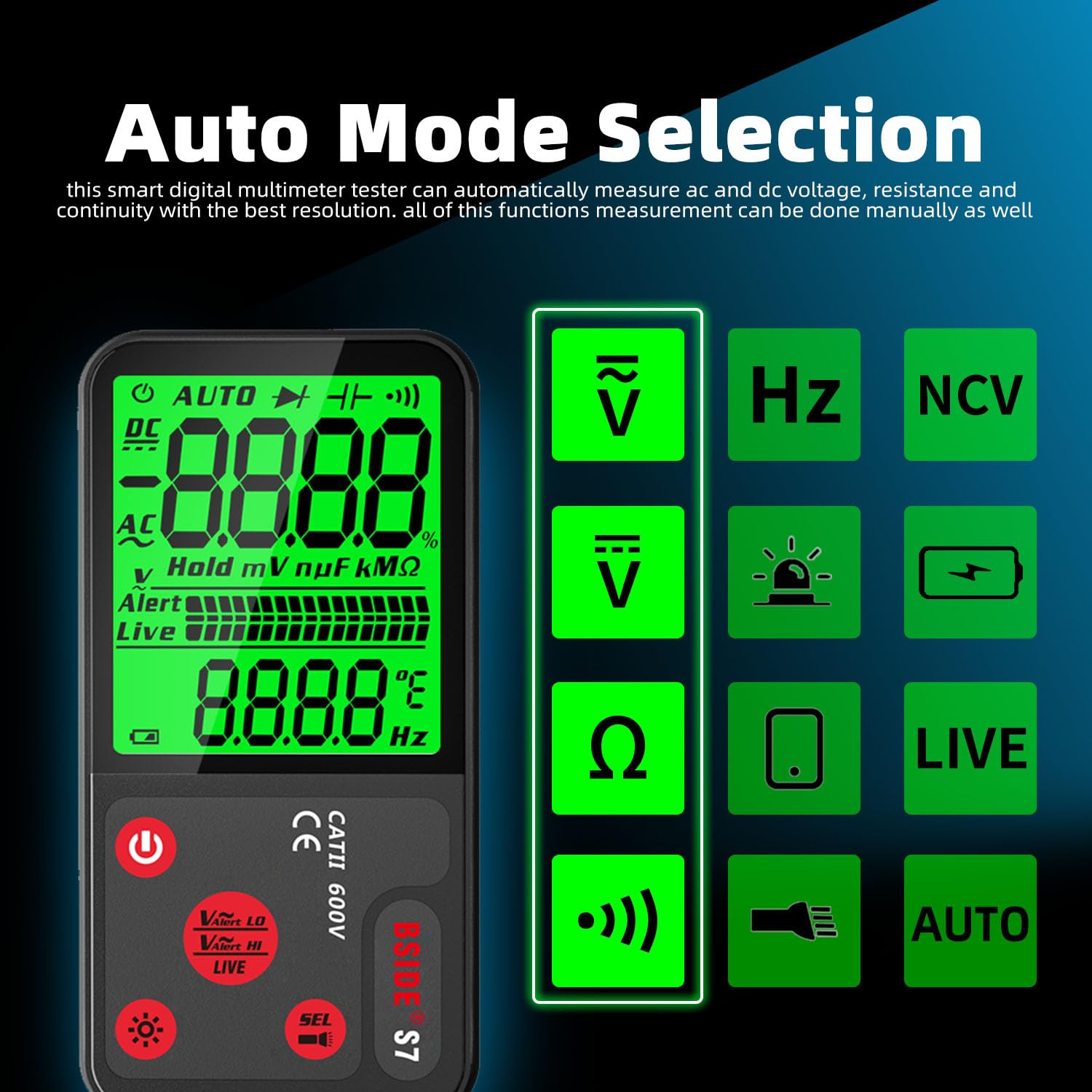 BSIDE Multimetro Digitale Ricaricabile Automatico Tascabile Ultra Sottile Tester di Tensione