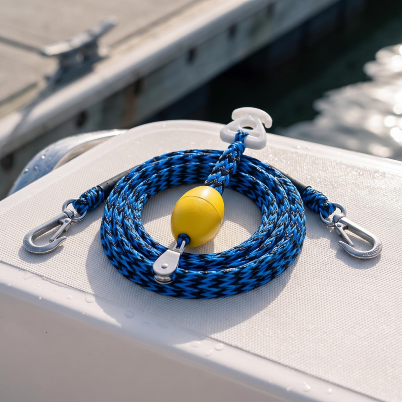Arnés Remolque con Gancho y Polea Giratoria Elástica Arnés Remolcador Náutico Flotante Cuerda Remolque con Polea para