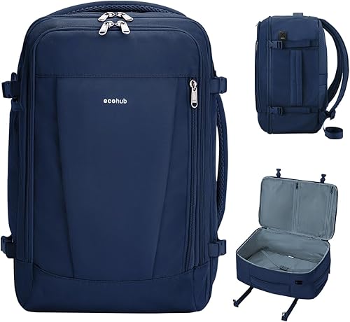 Miniatura 9 de ECOHUB Mochila de viaje para artículos personales con 13 bolsillos, bolsas de transporte para aviones, Azul, Negocios