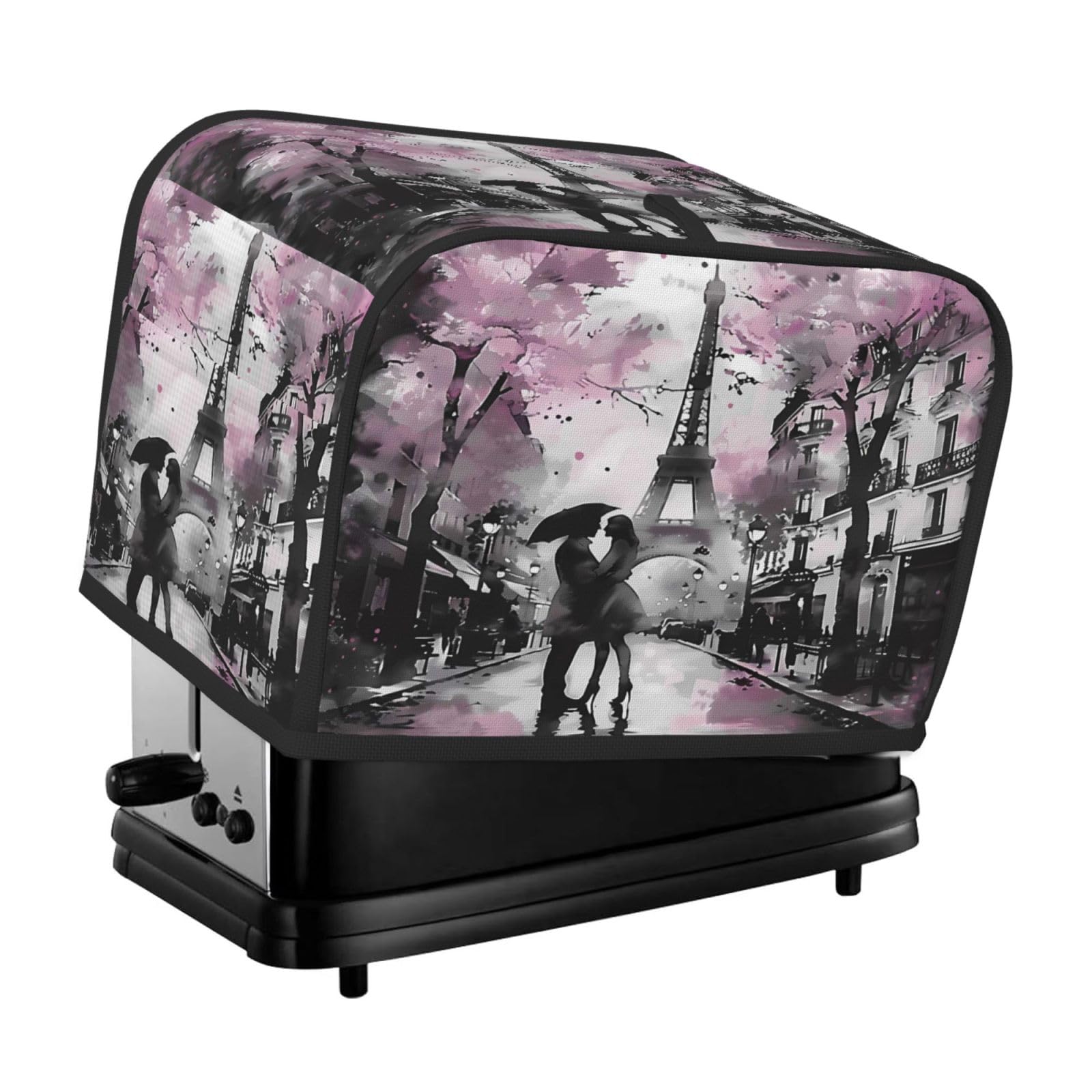 Cavizow Romantic Love Paris Eiffel Tower Toaster Cover 2 Slice Wide Slot Dustproof Waterproof Kitchen Appliance Covers with Hanging Loop Bread Baker Toaster Protector