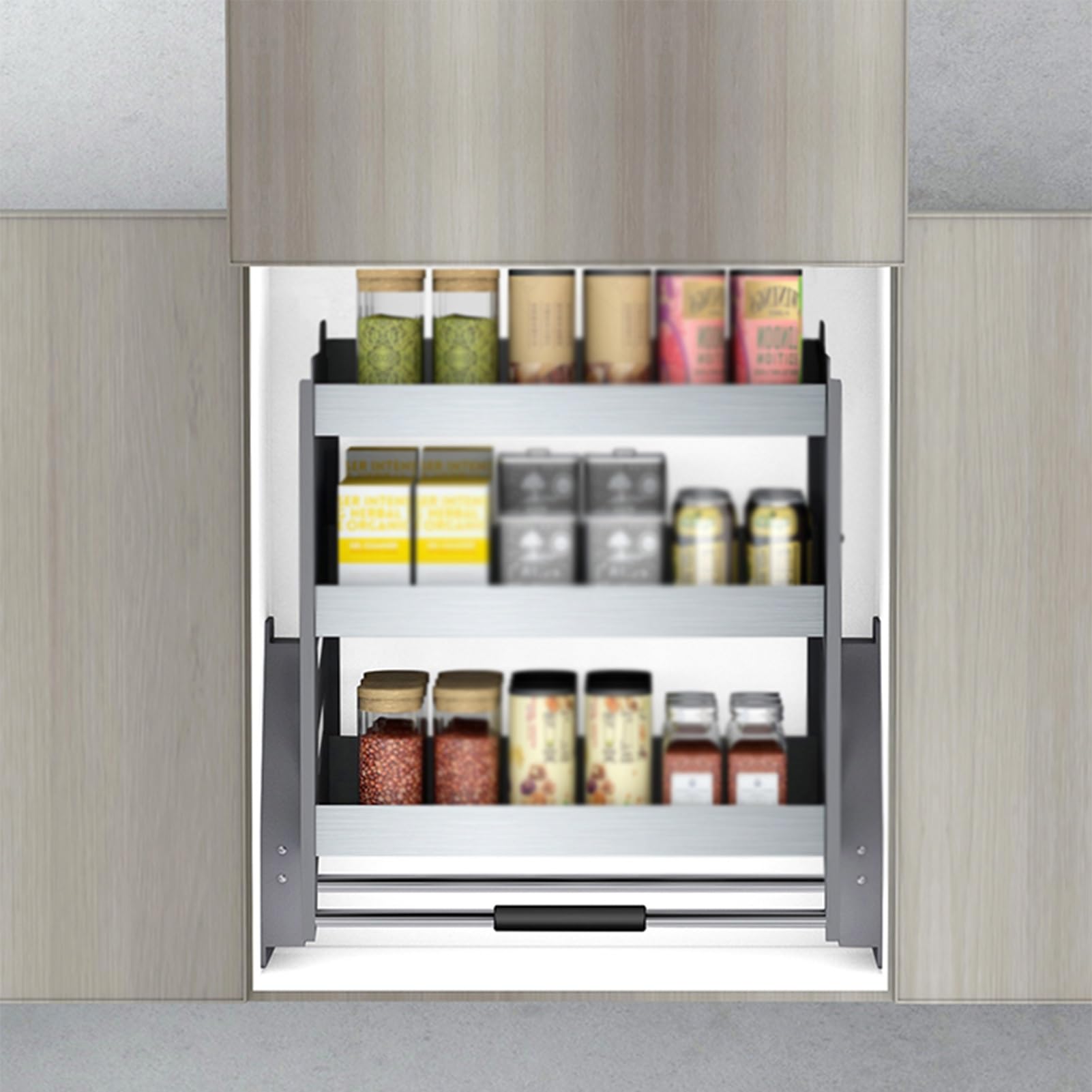 Organizador de Armario abatible de 3 Niveles, estantes abatibles de Acero Inoxidable, Cesta elevadora para Armario de Cocina, Mueble de cafetería, Plateado, 610 x 280 x 630 mm