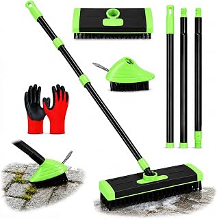 3 in 1 Weed Brush Combo Set with Long Handle, Concrete Scrub Deck Brush