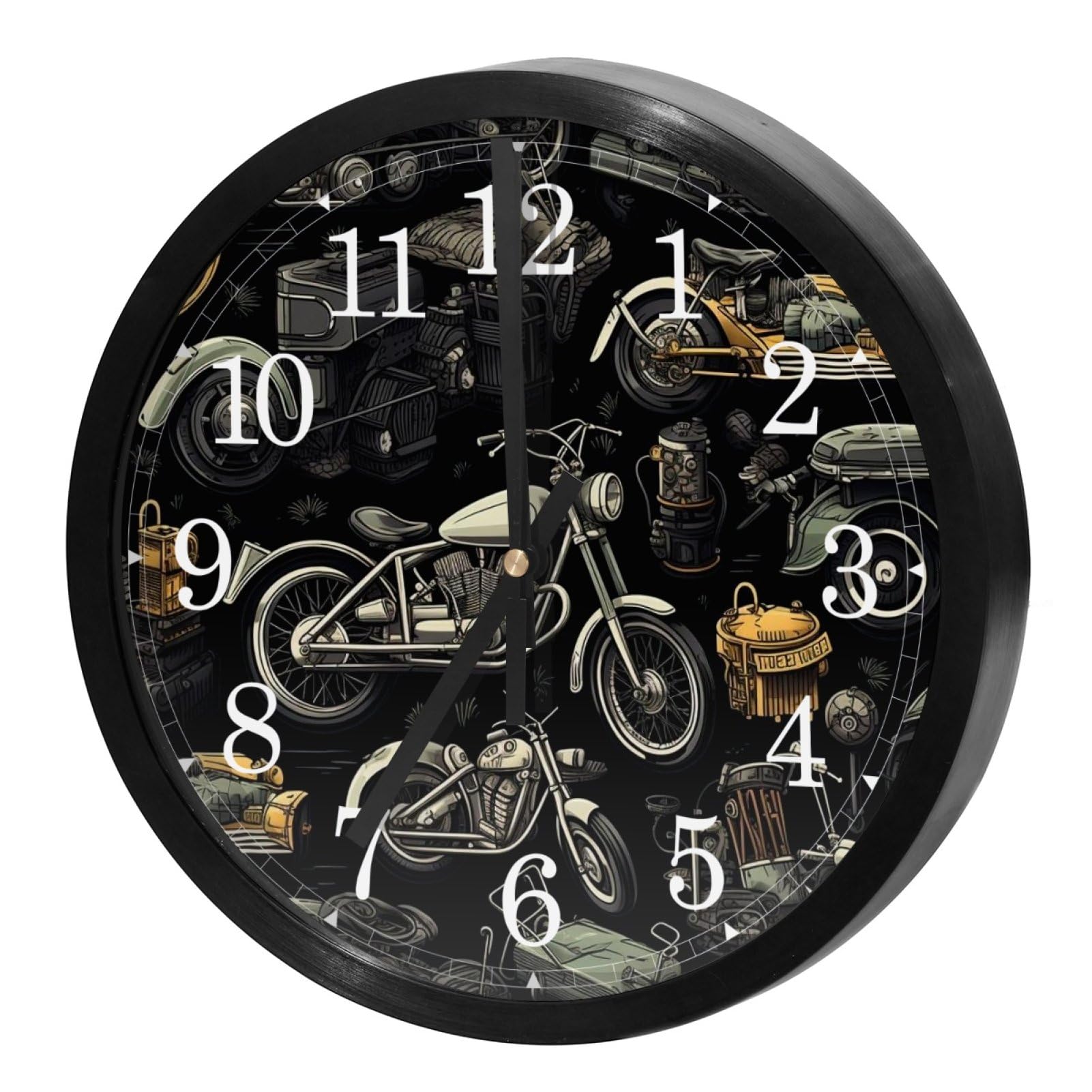 MhrsLifePack Silent Round Digital Wall Clock 9.8 Inch Easy Read-Battery Operated Non Ticking Vintage Motorcycle Model Clocks for Office Bedroom Living Room Kitchen Home Decor