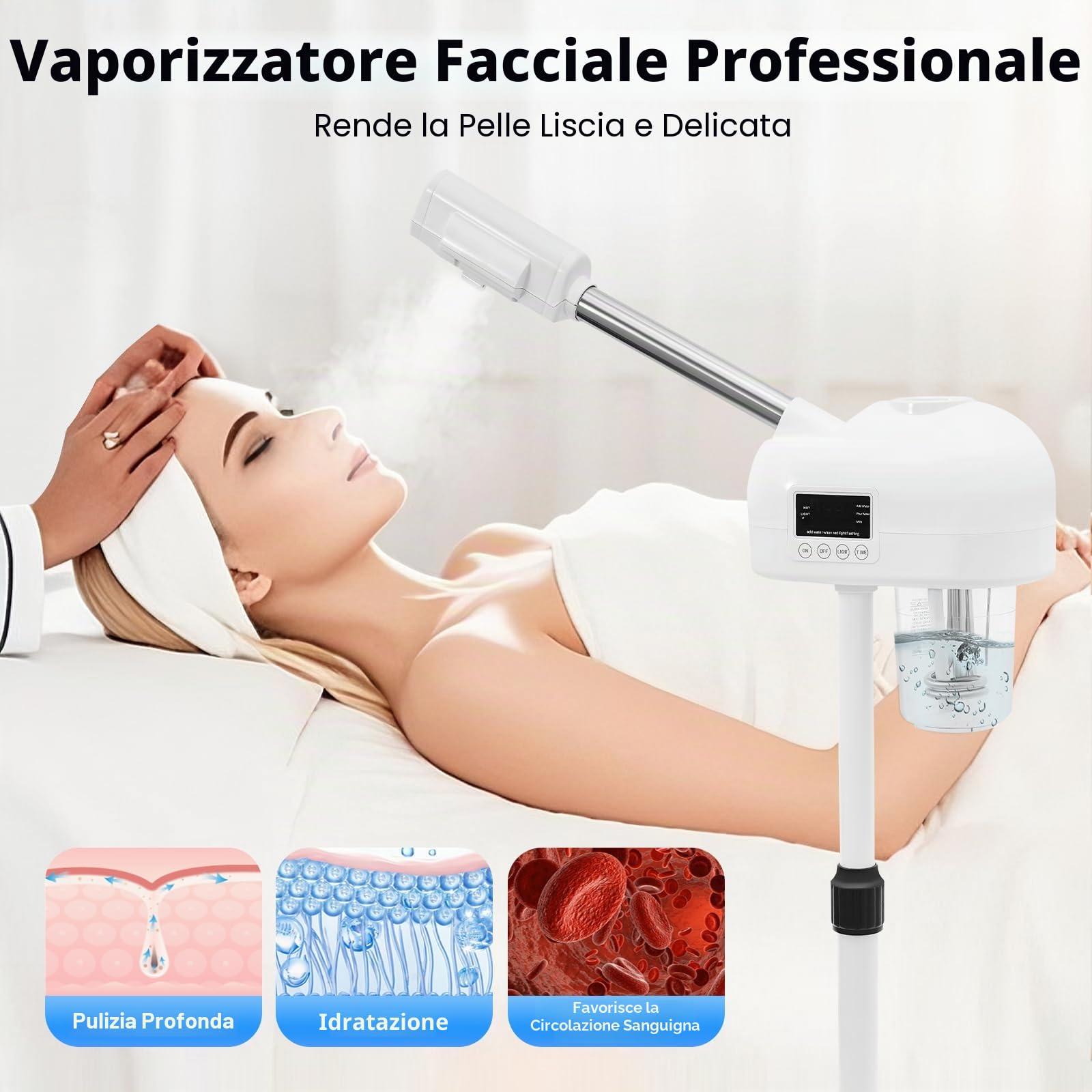 MINRS Vaporizzatore Viso Studio Cosmetico Sauna Viso Evaporatore Salon Ozone Vaporizzatore Vapore Viso Cura 360° Ugello Girevole per Casa Salon Spa
