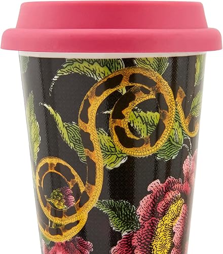 Miniatura 4 de Spode Creatures of Curiosity Collection - Taza de viaje con tapa, vaso para café y té, taza de agua, 10 onzas, diseño floral oscuro, apto para
