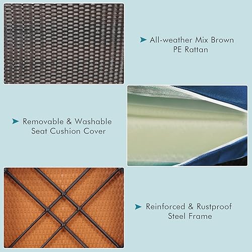 Miniatura 7 de Tangkula Patiojoy Juego de 4 piezas de madera de acacia para patio, sofá seccional de ratán de polietileno para exteriores con mesa auxiliar, sofá