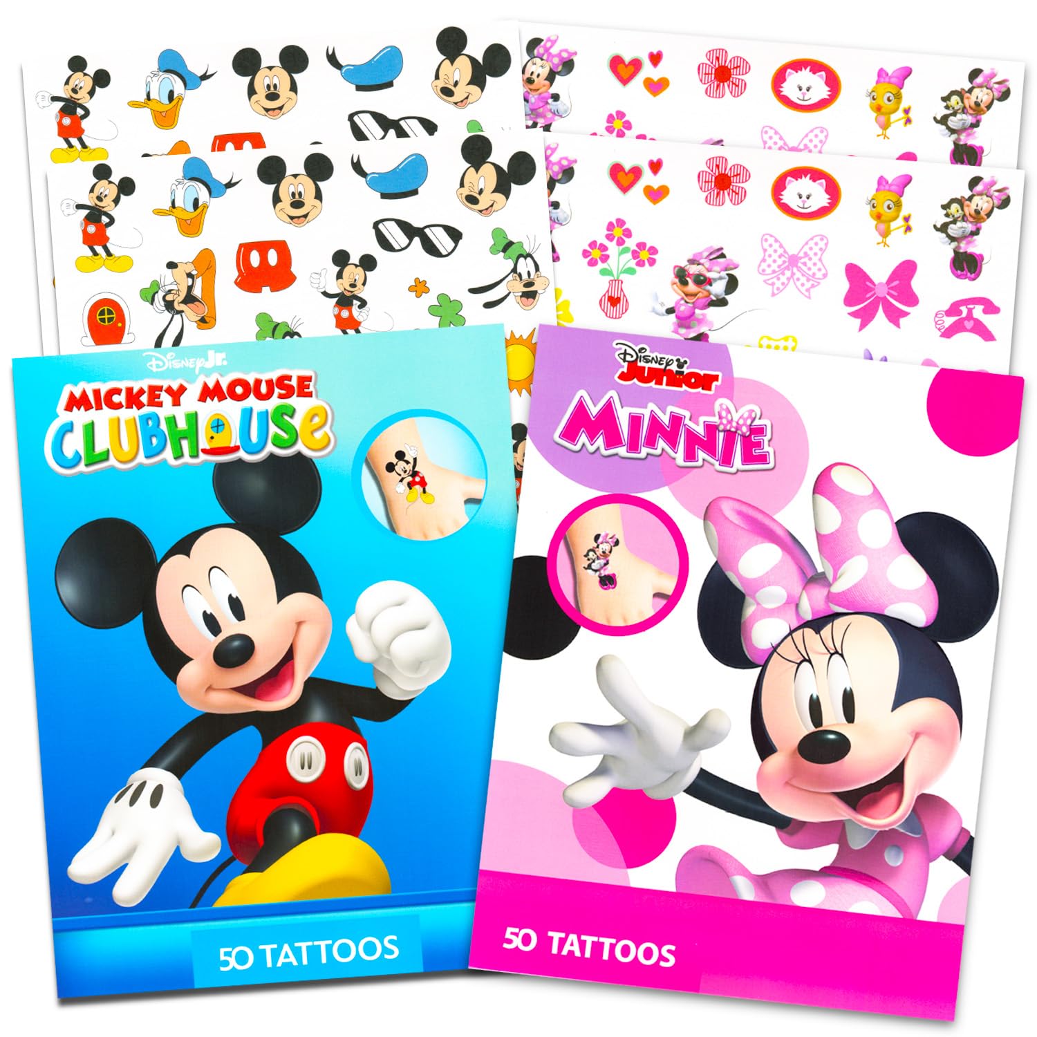 Disney Mickey and Minnie Temporary Tattoos Party Favors Pack - Bundle with 50 Minnie Mouse Tattoos and 50 Mickey Mouse Tattoos for Kids, Toddlers,