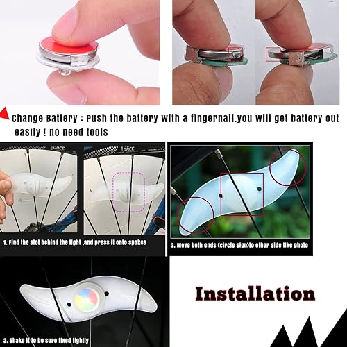 Miniatura 5 de 5 luces LED coloridas para rueda de bicicleta, impermeable, fácil de instalar, luces LED con 3 modos, para decoración de radios de bicicleta,