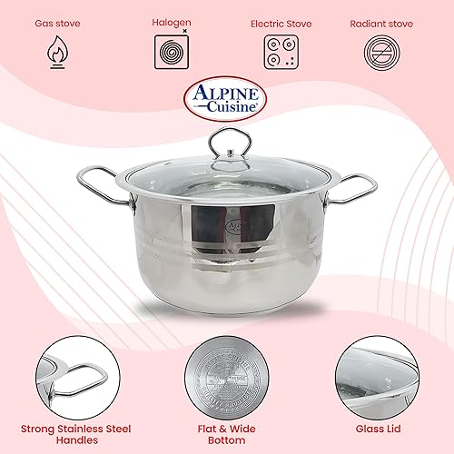 Miniatura 6 de Alpine Cuisine Horno holandés de acero inoxidable con tapa de 6.3 cuartos de galón y mango fácil de enfriar, acero inoxidable de grado alimenticio