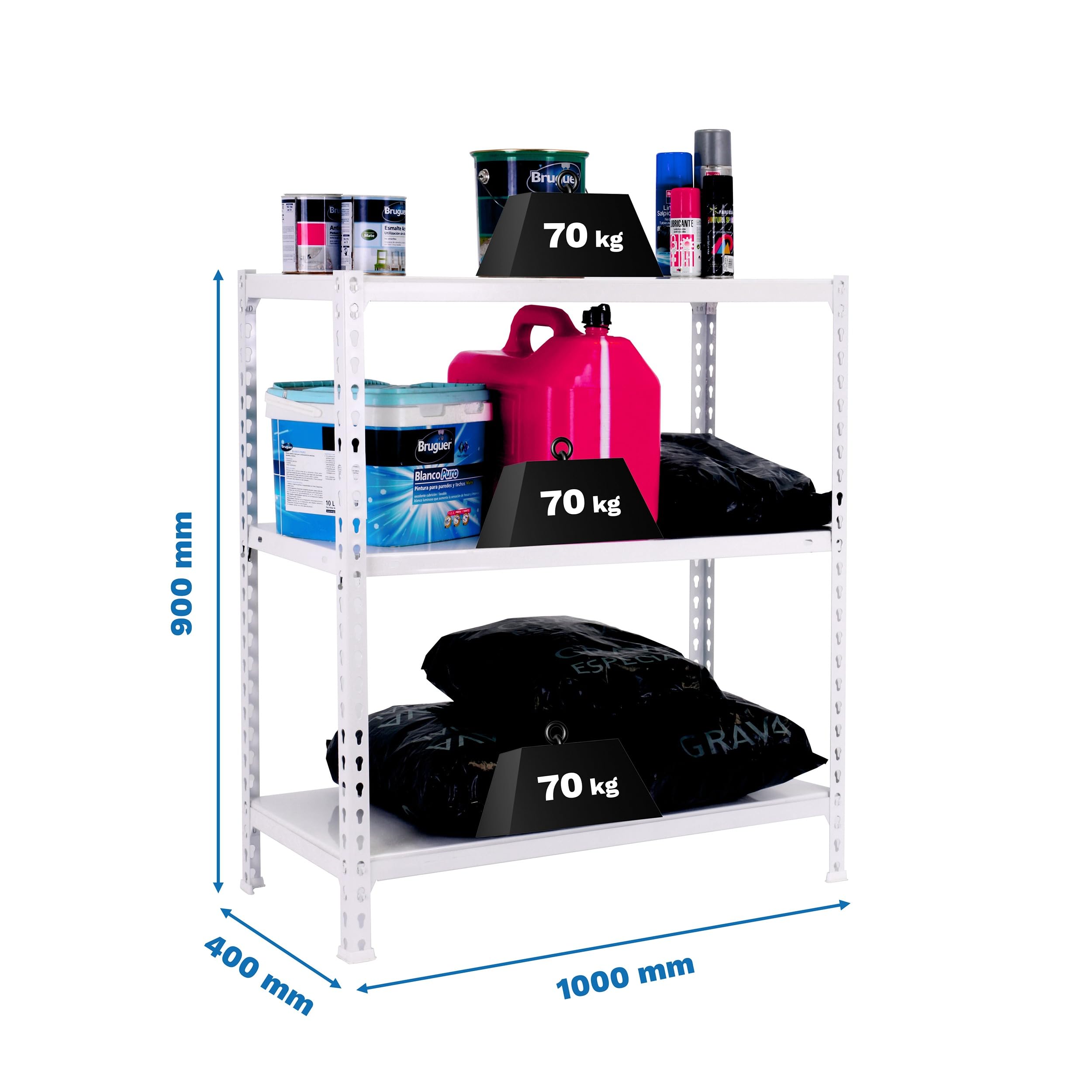 Simon Rack Estantería Metálica, 90x100x40 cm, 3 Alturas, Bandeja Metal, 70 kg de Punto Flexión, Estanterías Almacenaje, Blanco - Ecoclick